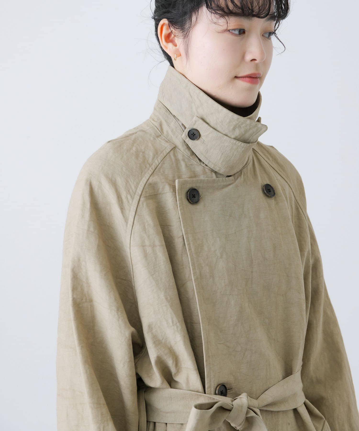 『ユニセックス』コットンリネンオーバートレンチコート BEIGE 2