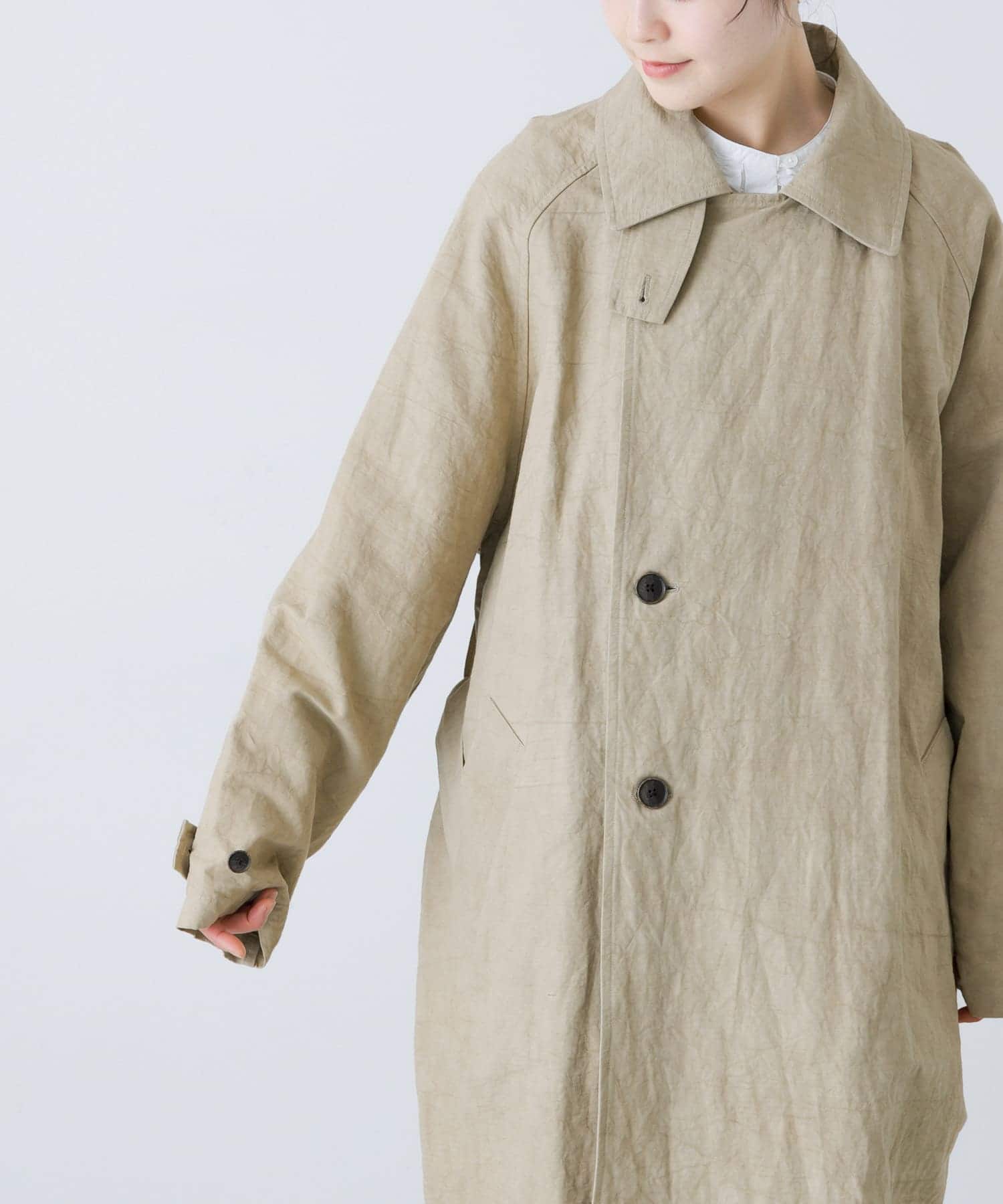 『ユニセックス』コットンリネンオーバートレンチコート BEIGE 2