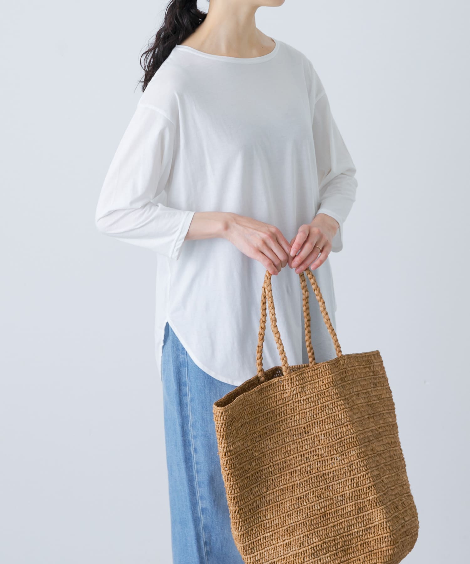 シフォン天竺7分袖カットソー