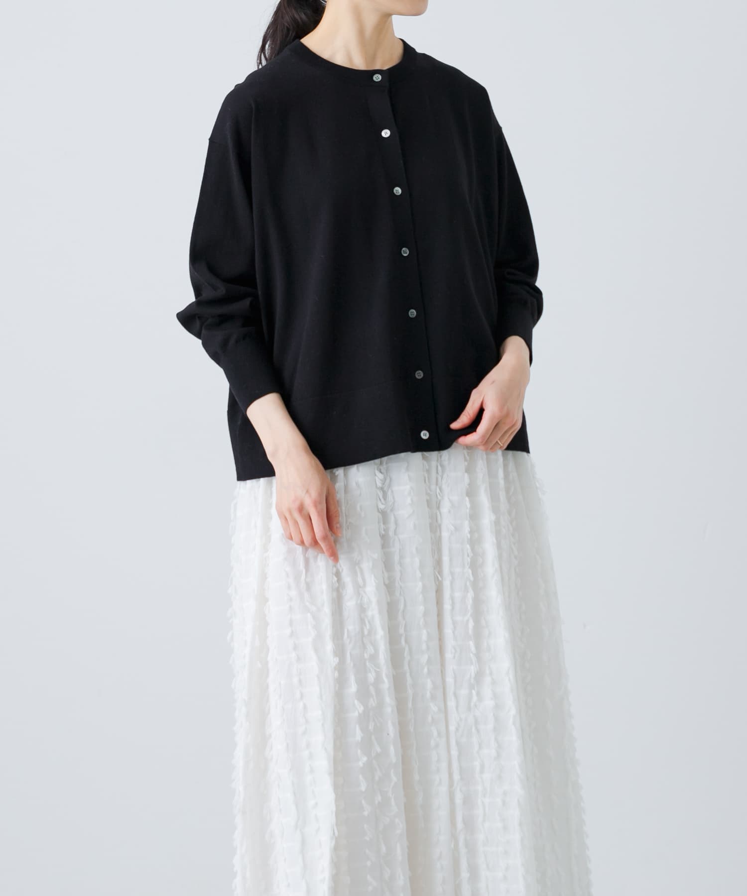 ハイゲージコットンクルーネックカーディガン