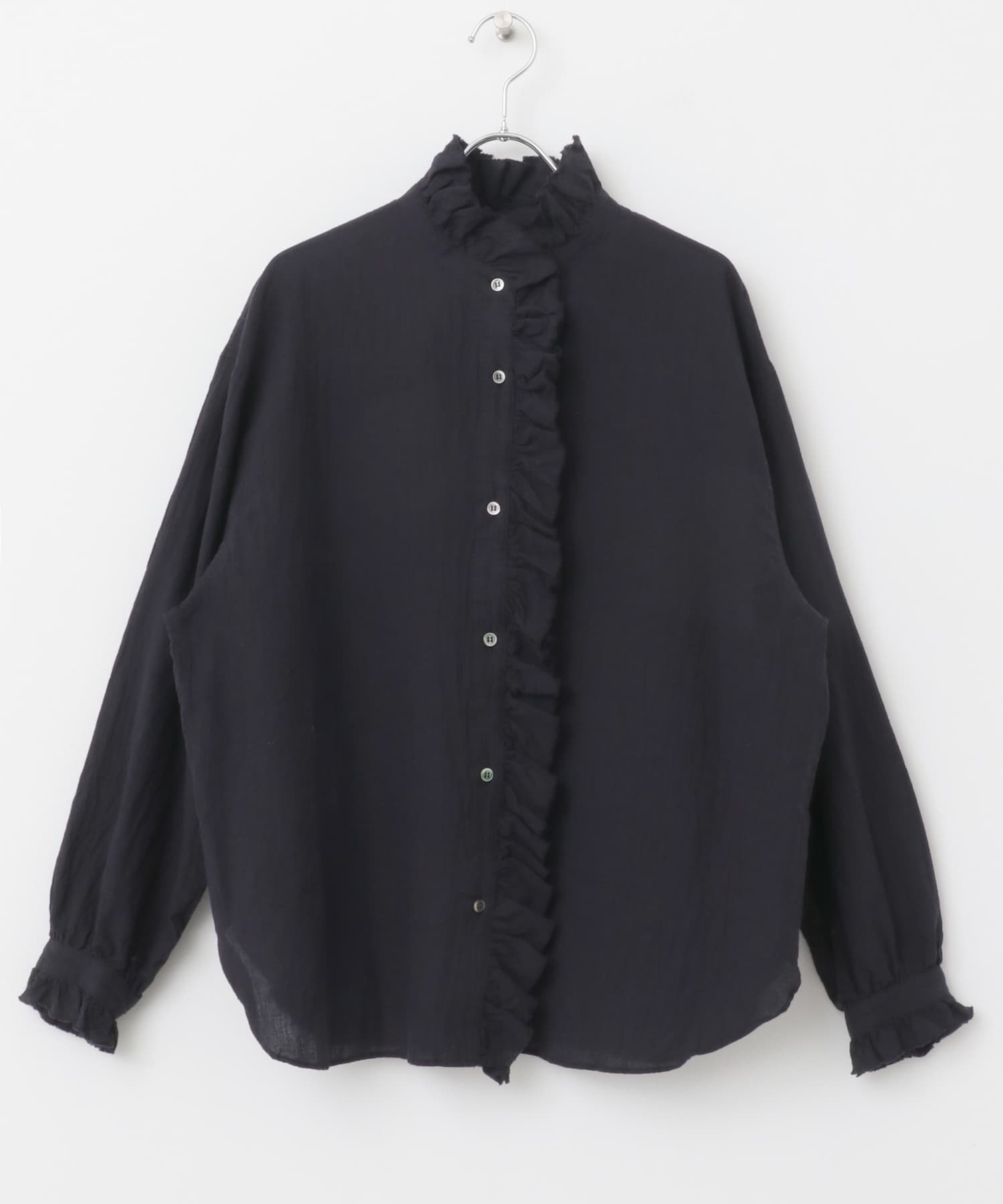 コットンリネンフリルカラーシャツ NAVY FREE