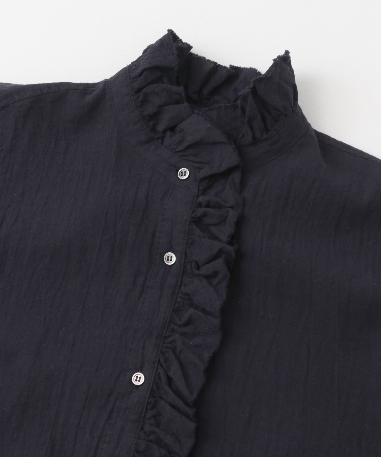 コットンリネンフリルカラーシャツ NAVY FREE
