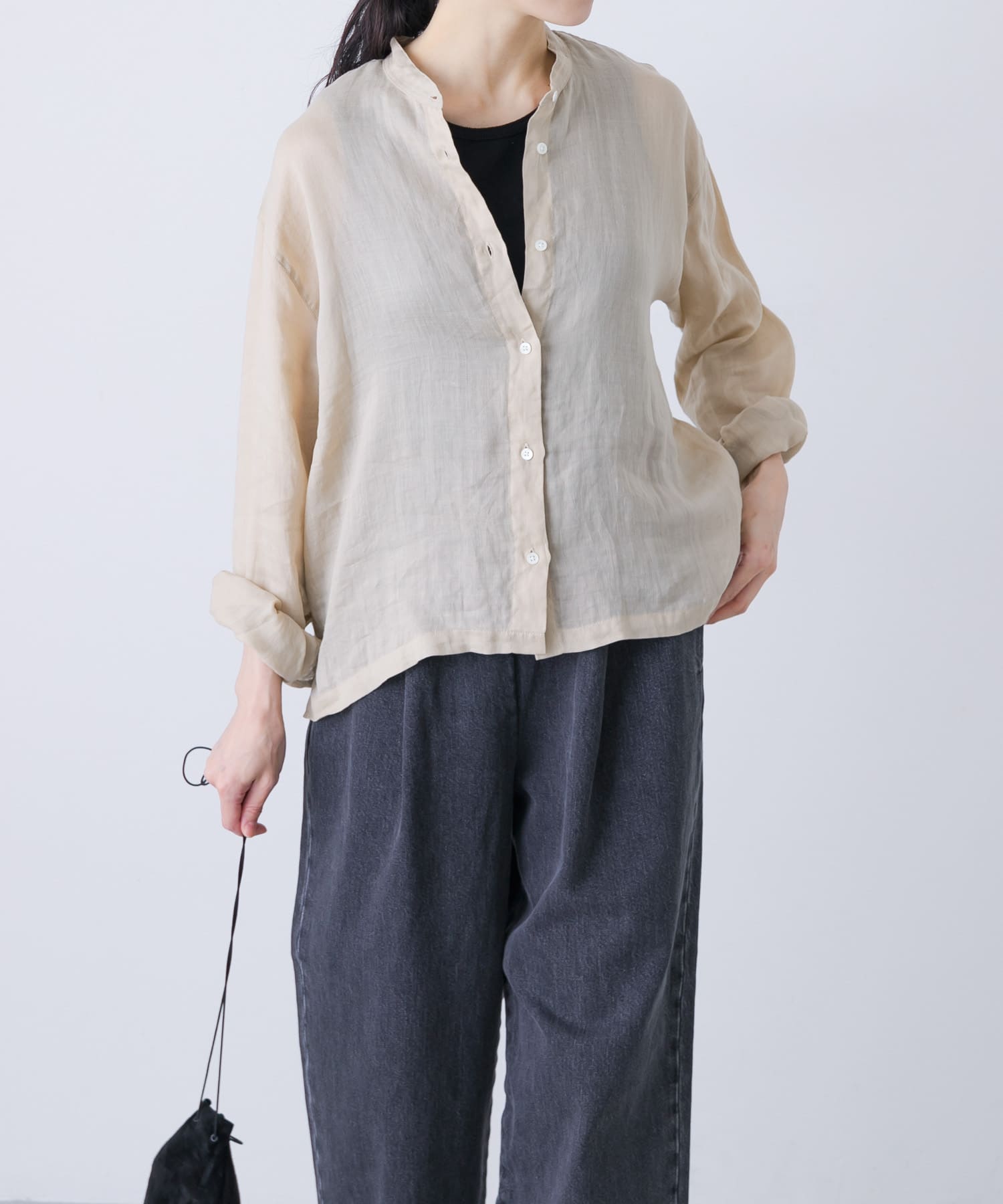 ラミースタンドカラーショートシャツ