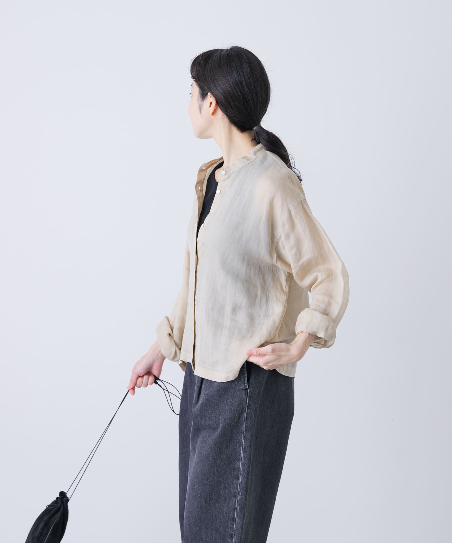 ラミースタンドカラーショートシャツ(FREE BEIGE): トップス｜URBAN