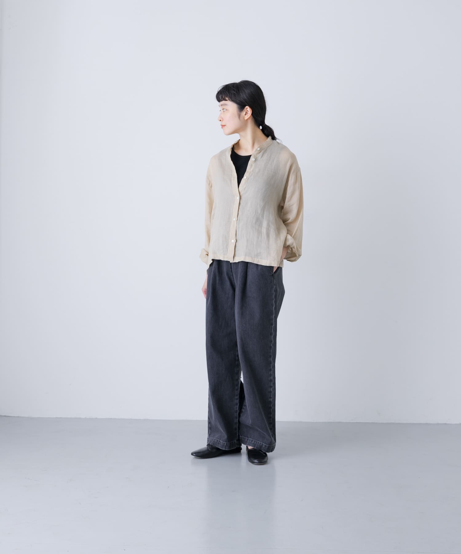 ラミースタンドカラーショートシャツ(FREE BEIGE): トップス｜URBAN