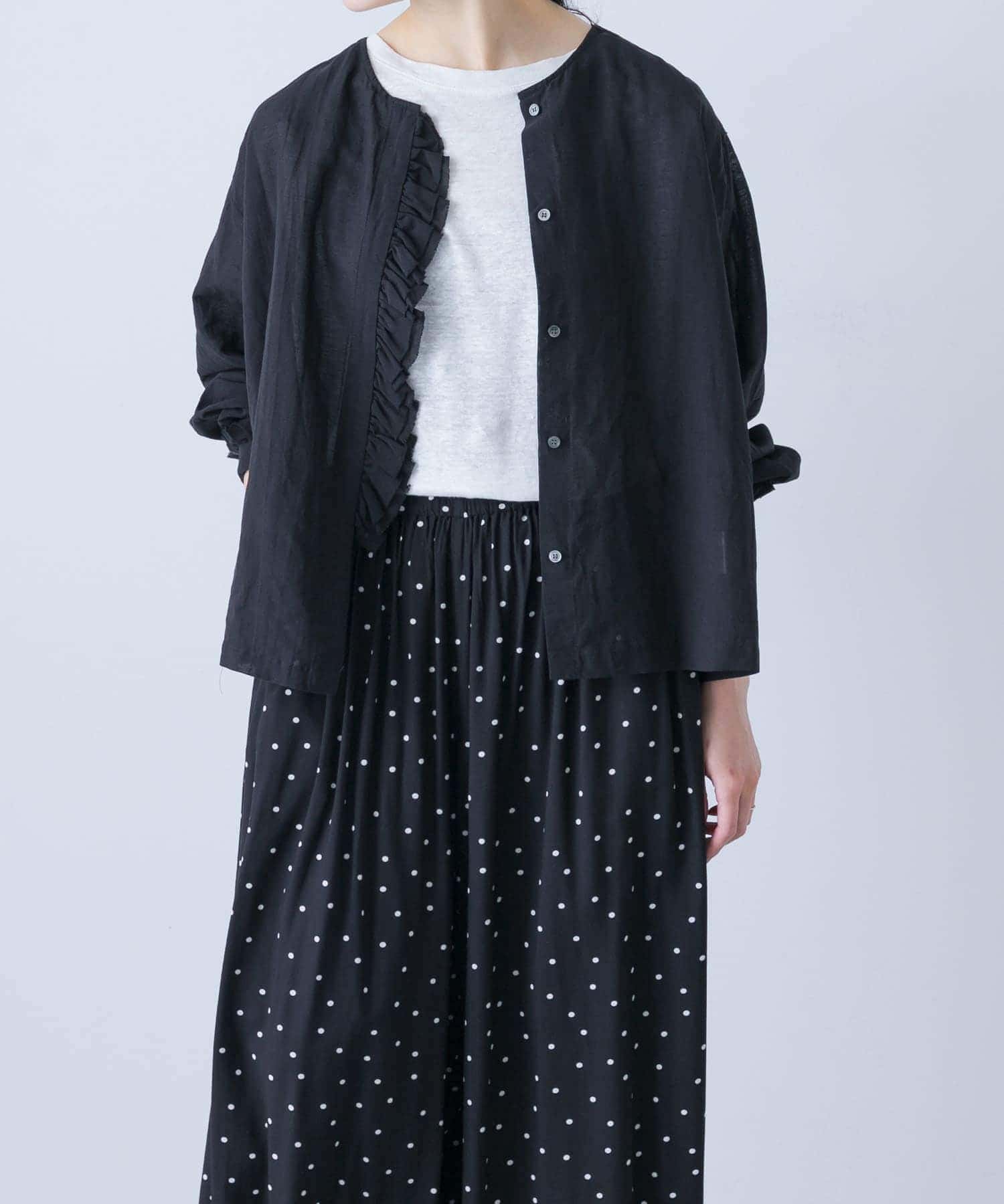 コットンリネンワッシャーフリルブラウス(FREE L.GRAY): トップス