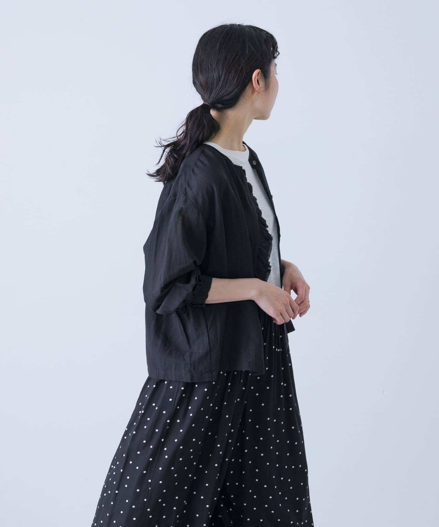 コットンリネンワッシャーフリルブラウス(FREE L.GRAY): トップス