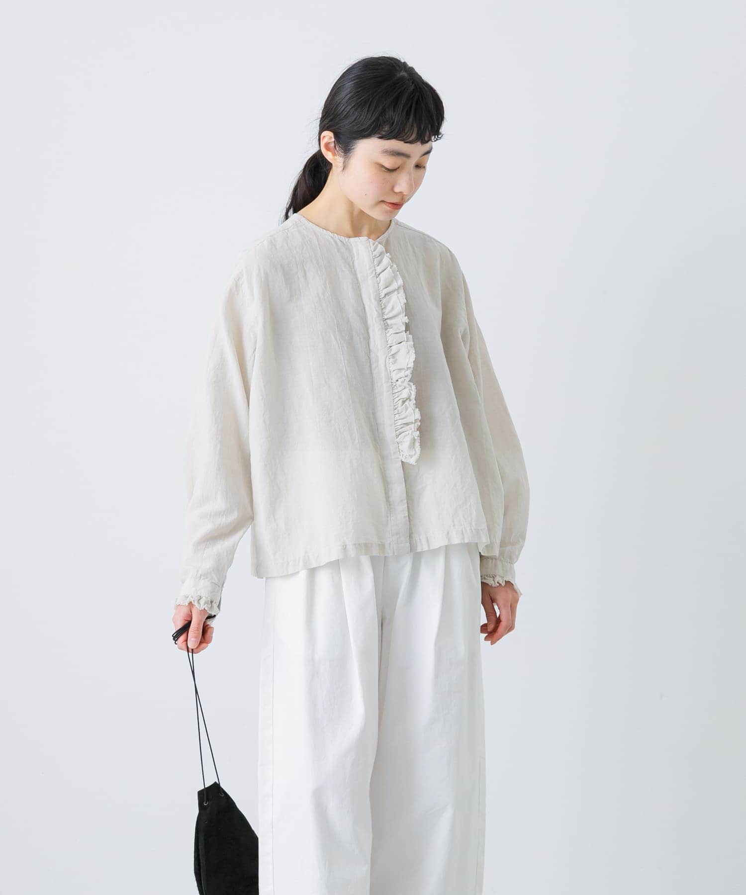 タグ付　URBANRESEARCH ブラウスレイヤードドレス FREE サックス コットンリネンワッシャーフリルブラウス(FREE L.GRAY): トップス