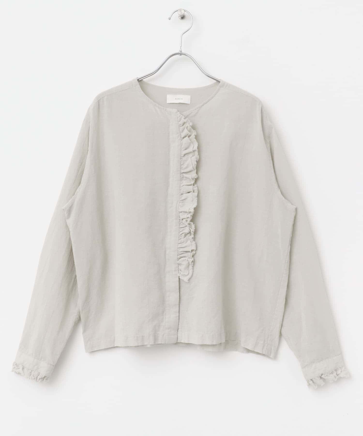 コットンリネンワッシャーフリルブラウス(FREE L.GRAY): トップス
