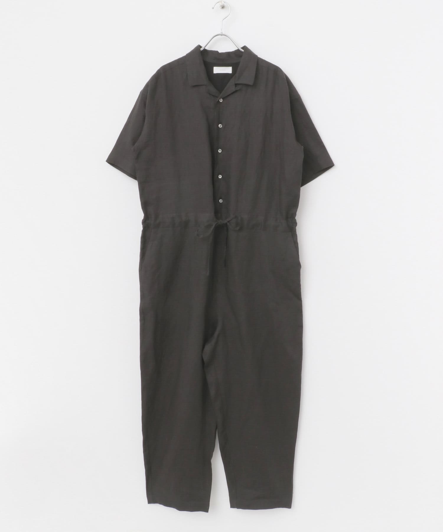 リネンハーフスリーブオールインワン CHARCOAL FREE