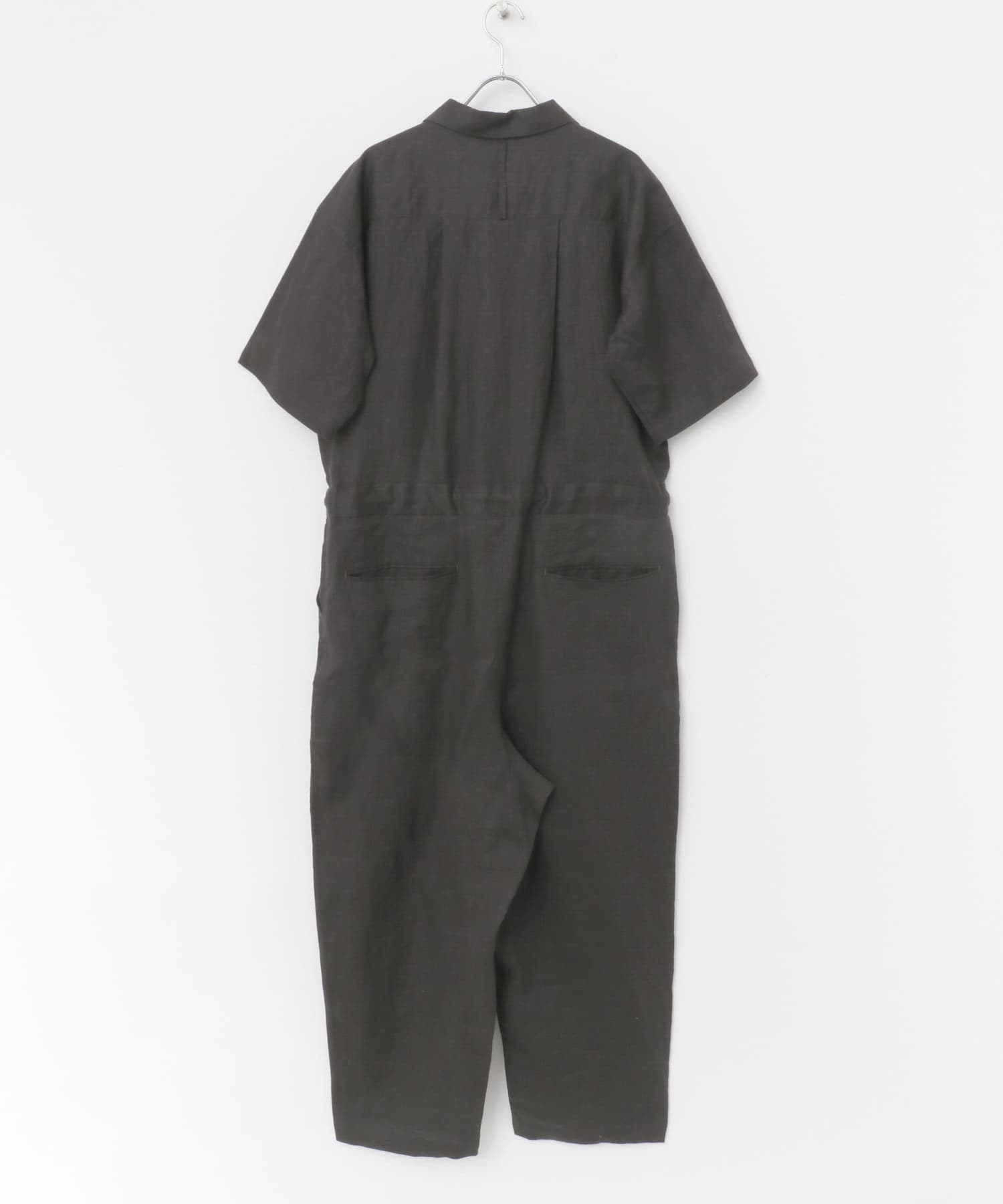 リネンハーフスリーブオールインワン CHARCOAL FREE