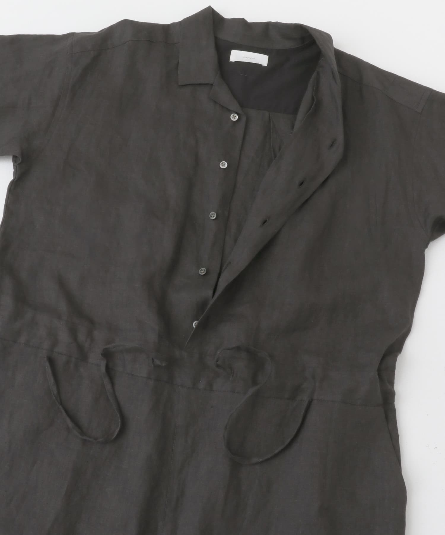 リネンハーフスリーブオールインワン CHARCOAL FREE