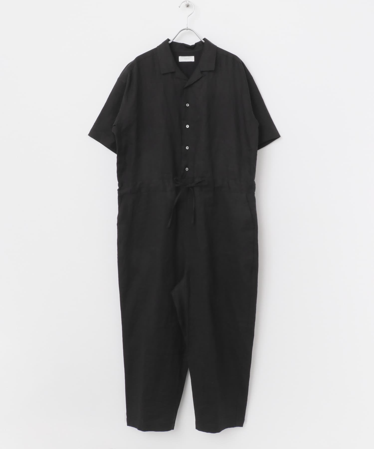リネンハーフスリーブオールインワン BLACK FREE