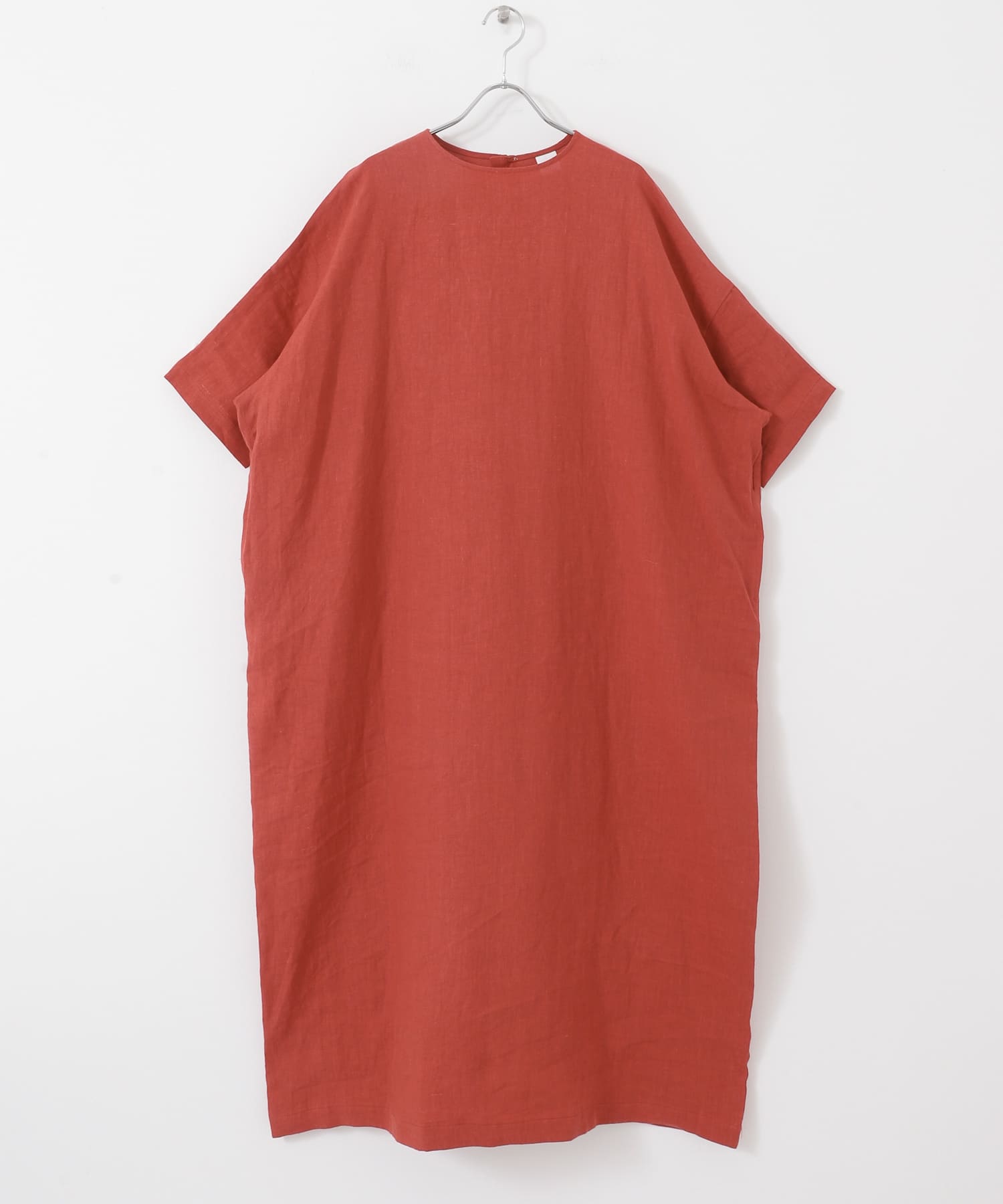 『2サイズ展開』リネンクルーネックワイドワンピース RED 0