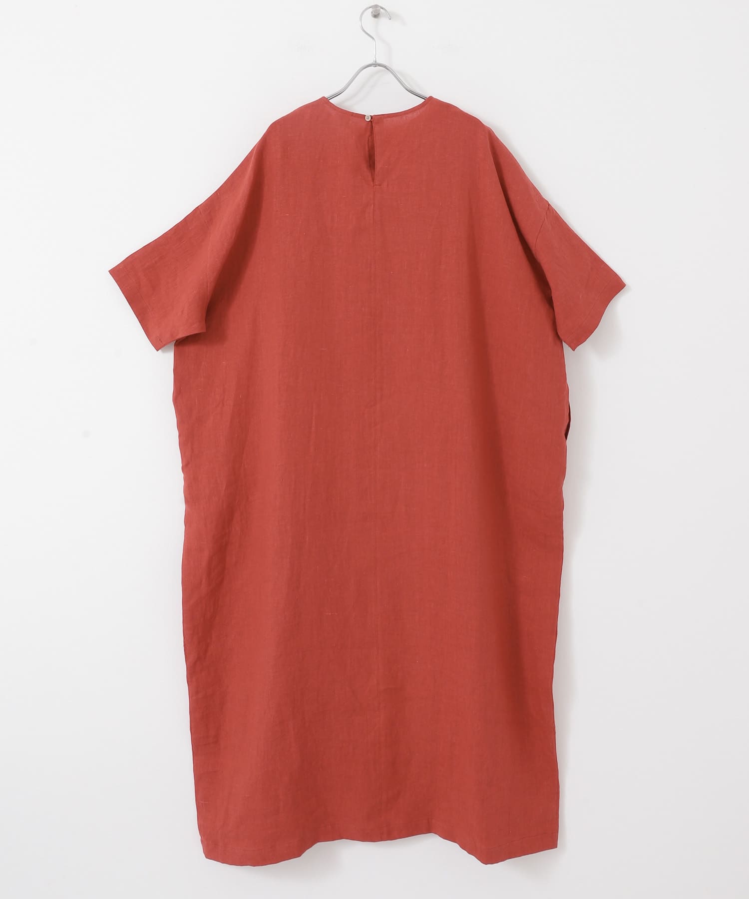 『2サイズ展開』リネンクルーネックワイドワンピース RED 0