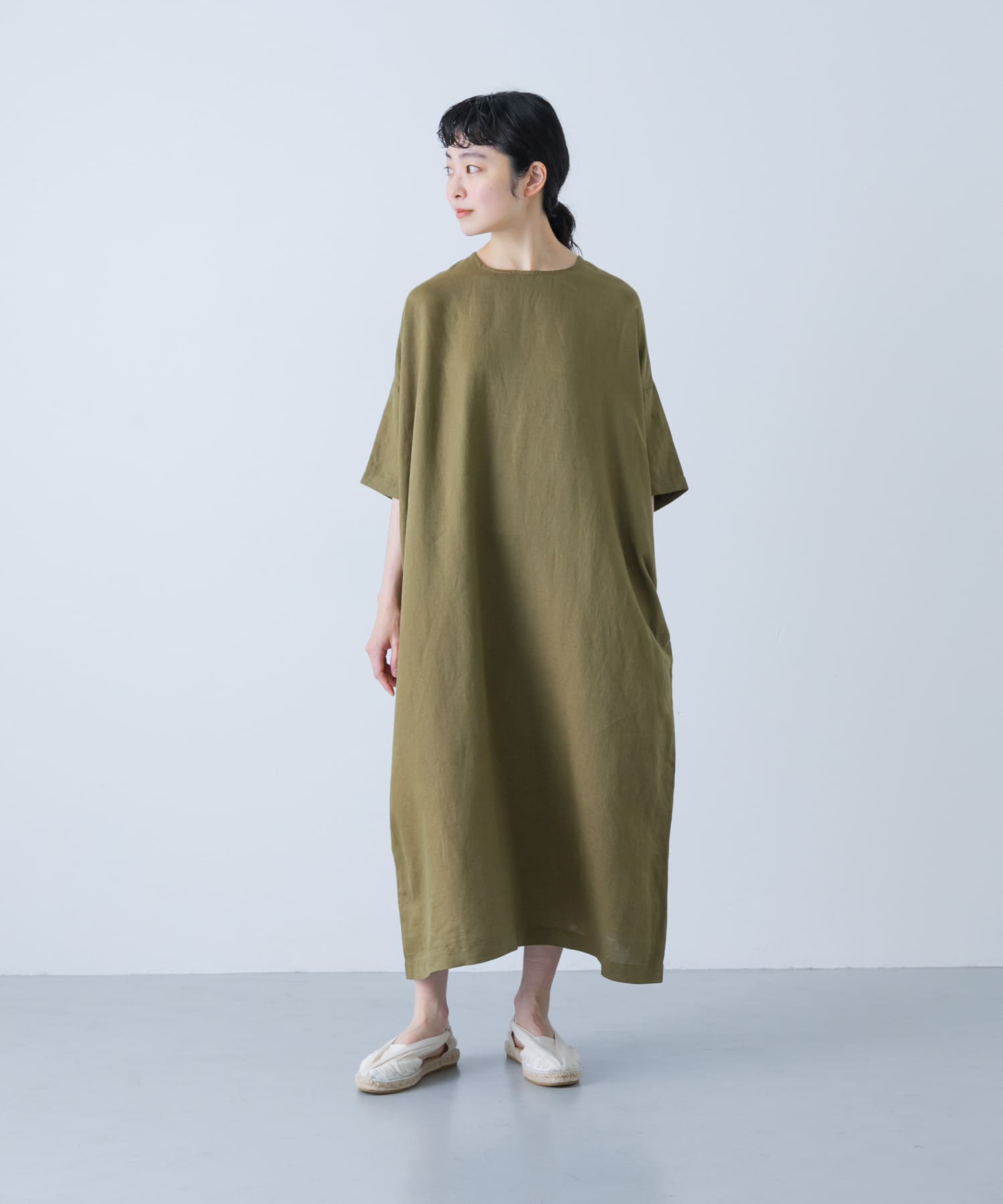 『2サイズ展開』リネンレーヨンワイドワンピース