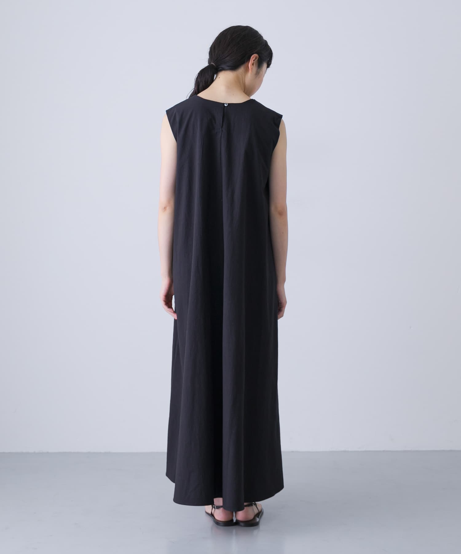かぐれ リネンAラインワンピース BLACK リネン生地 ワンピース
