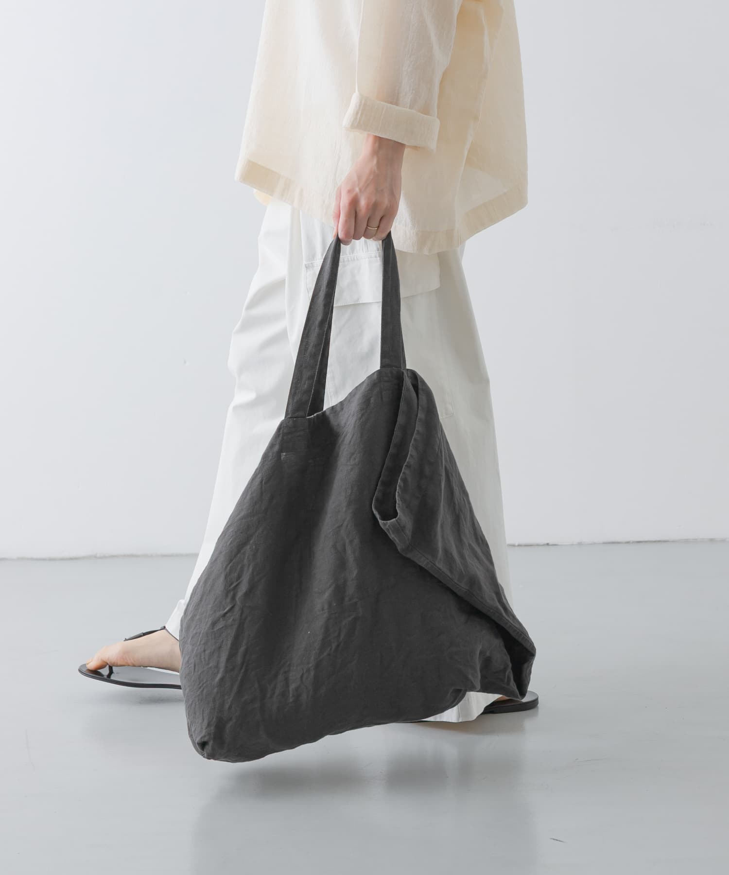 リネンビッグトートバッグ CHARCOAL FREE