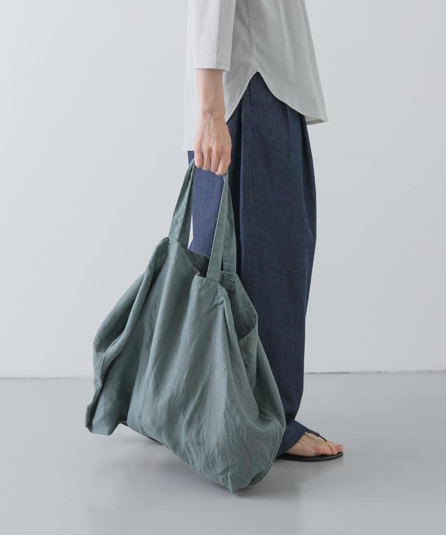 リネンビッグトートバッグ BLUE GREEN FREE