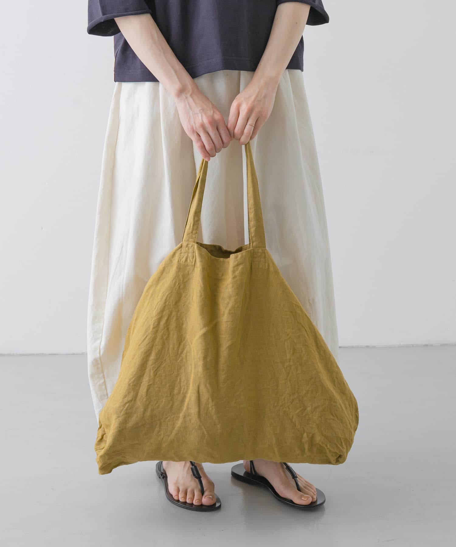 リネンビッグトートバッグ YELLOW KHK FREE