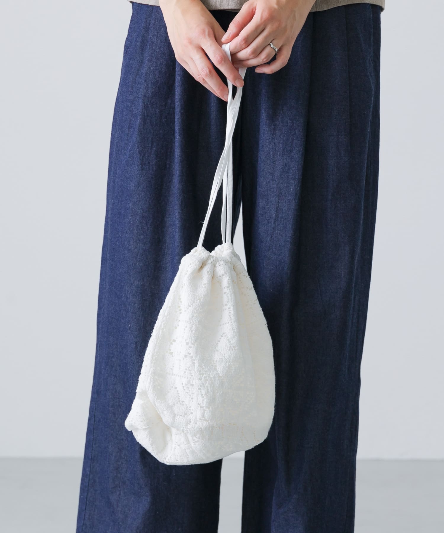 コットンレース巾着バッグ OFF FREE