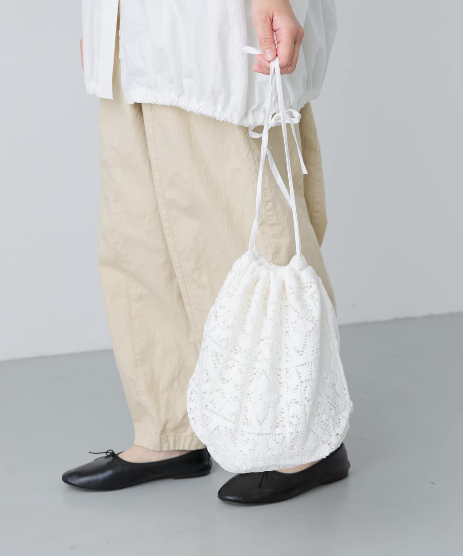 コットンレース巾着バッグ OFF FREE