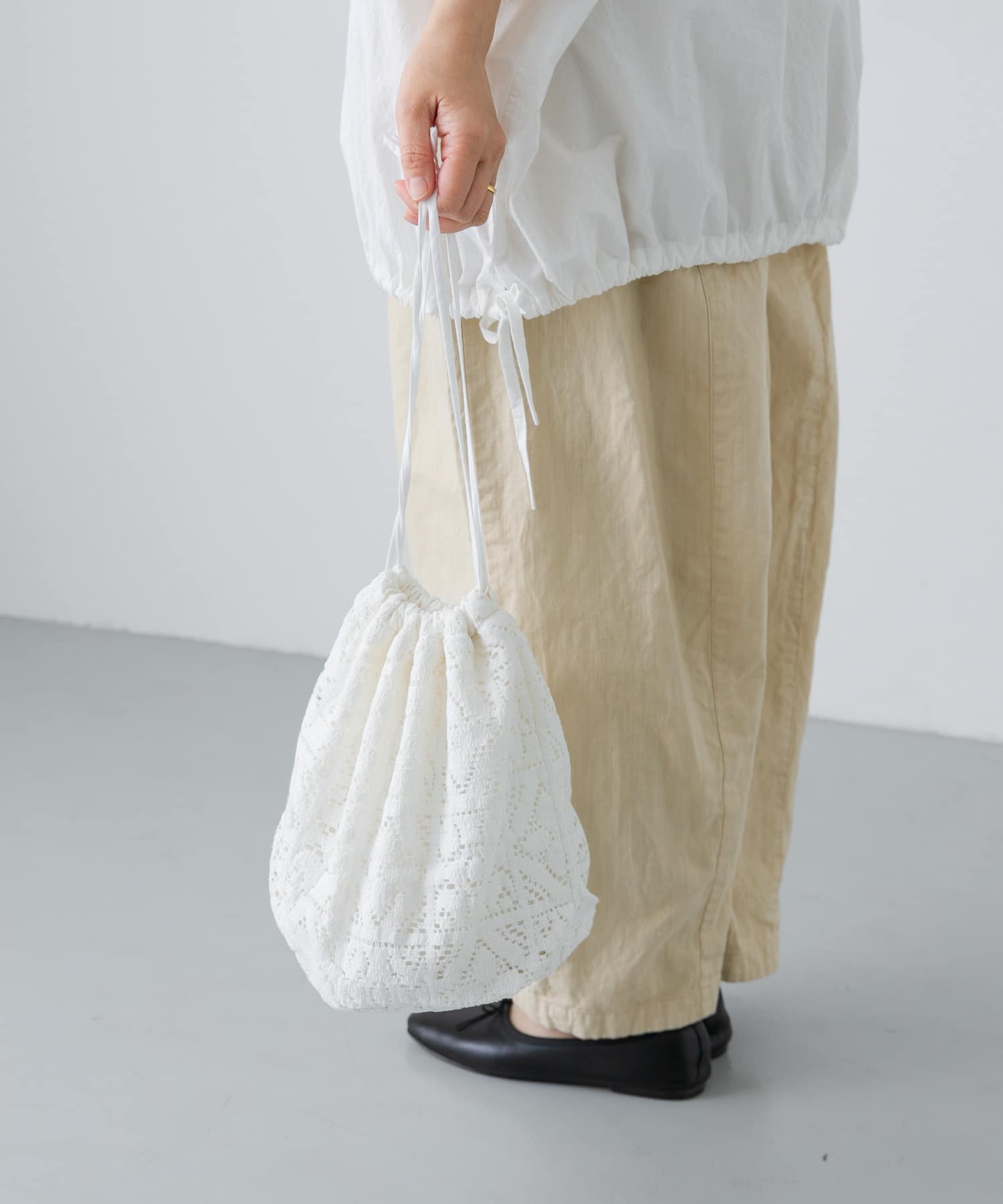 コットンレース巾着バッグ OFF FREE