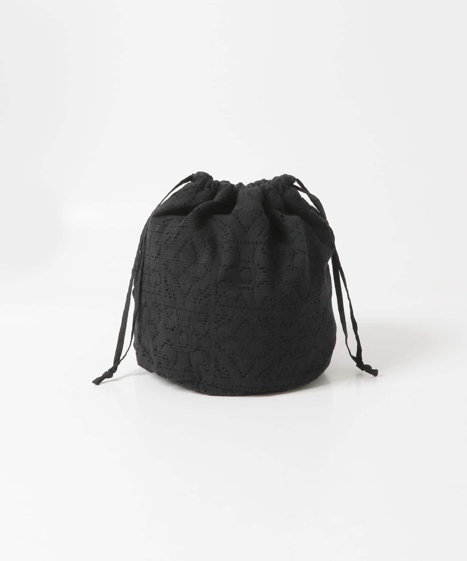 コットンレース巾着バッグ BLACK FREE