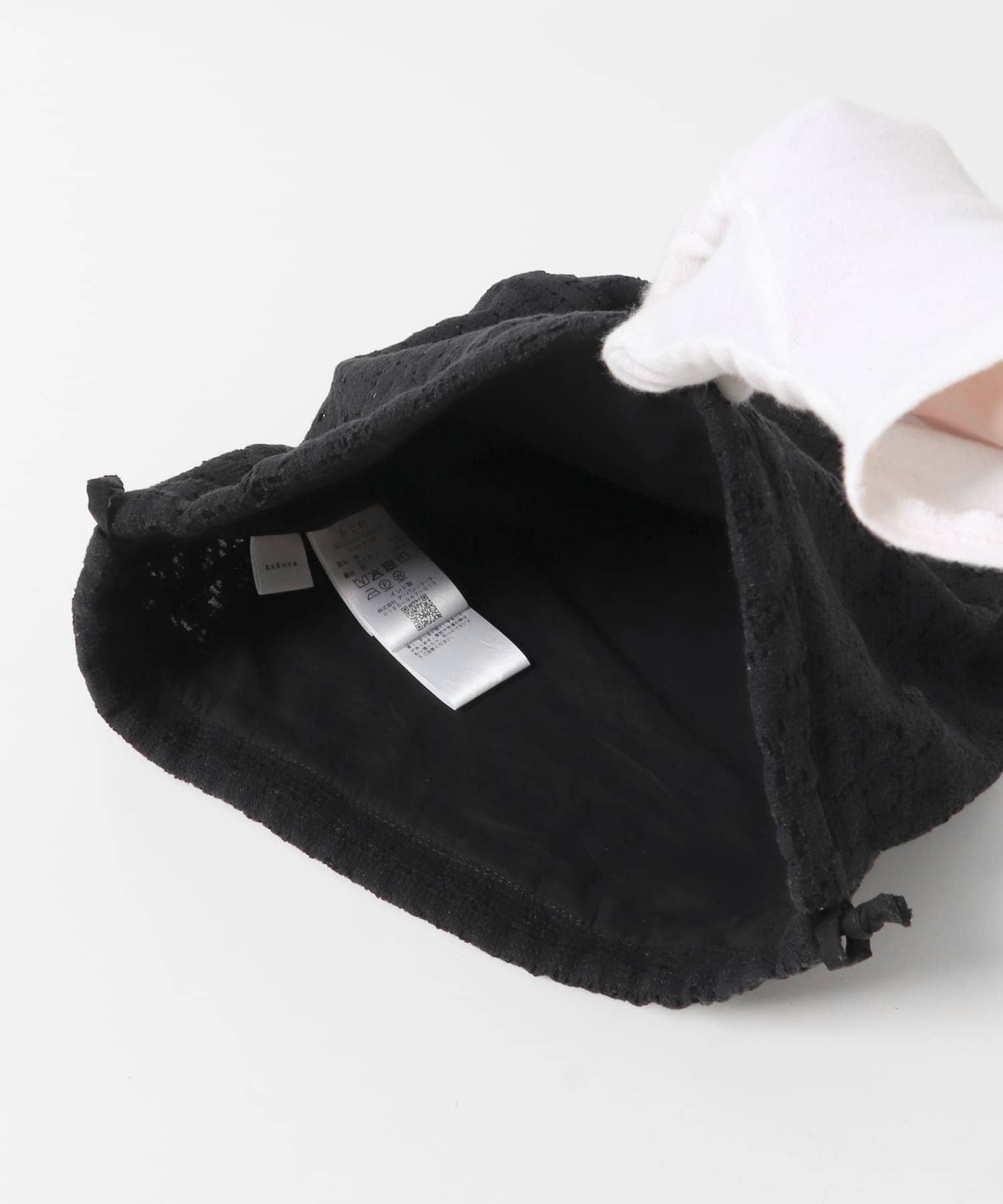 コットンレース巾着バッグ BLACK FREE