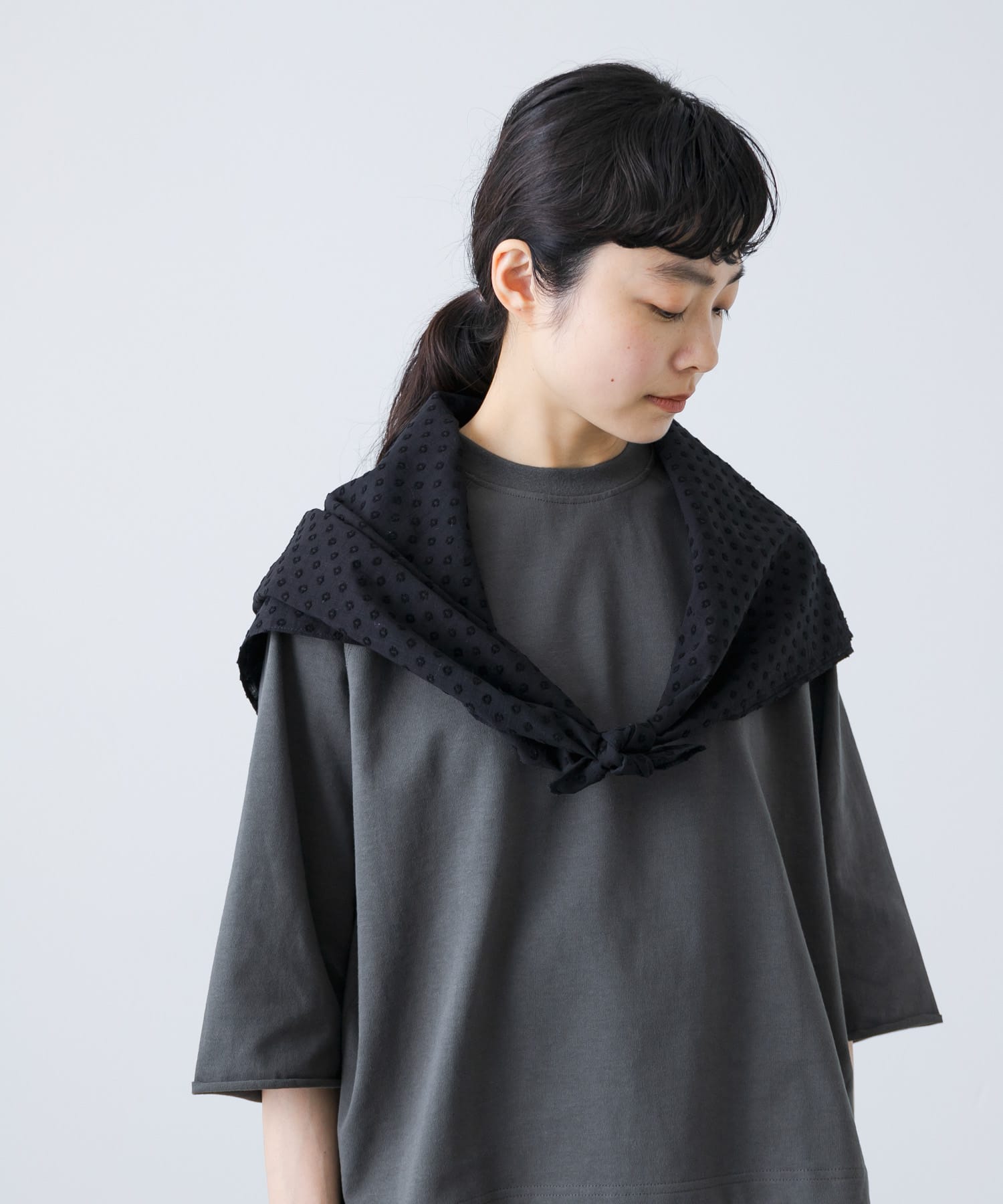 ジャガードパッチワークスカーフ BLACK FREE