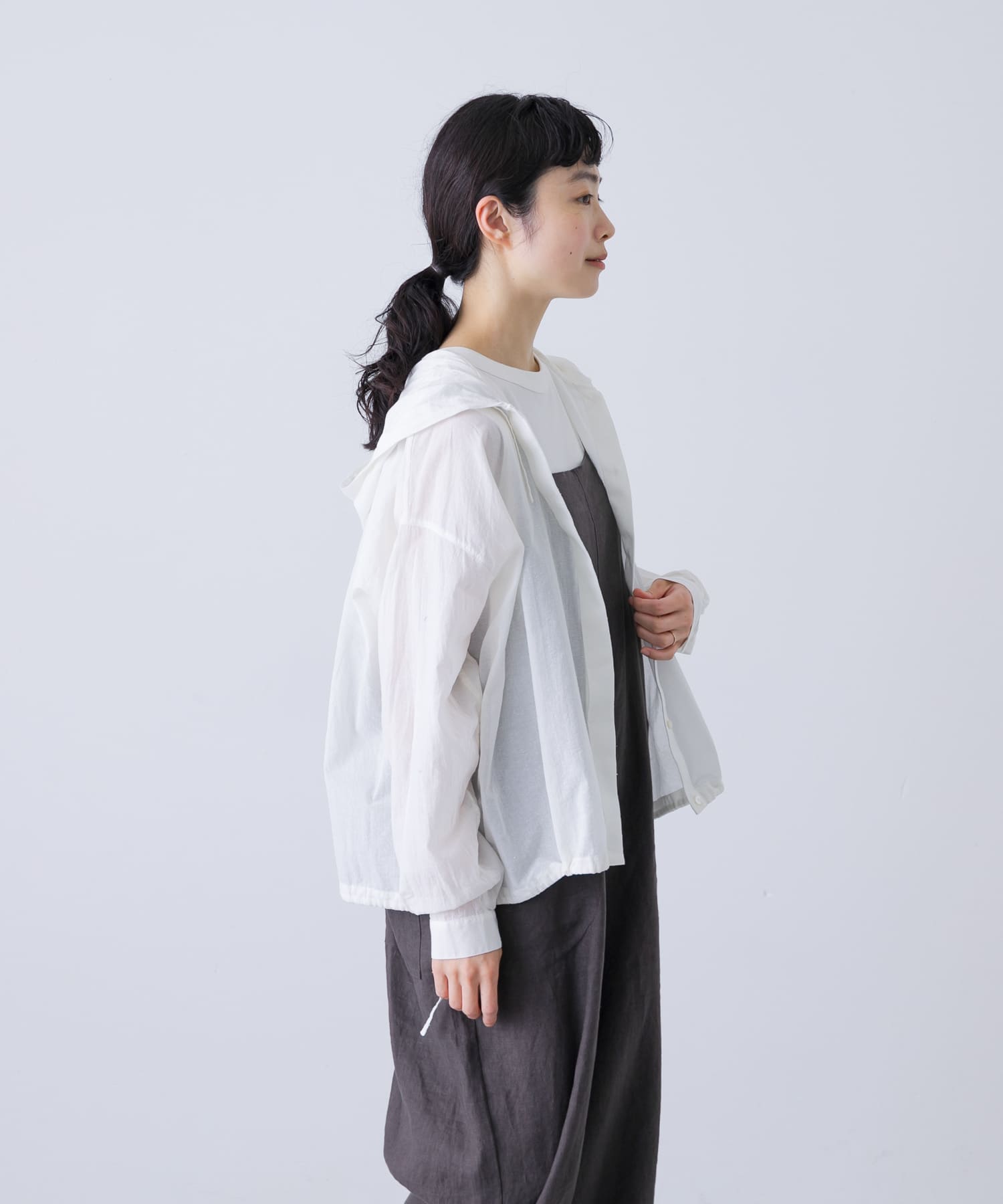 コットンシルクシアーフーディシャツ