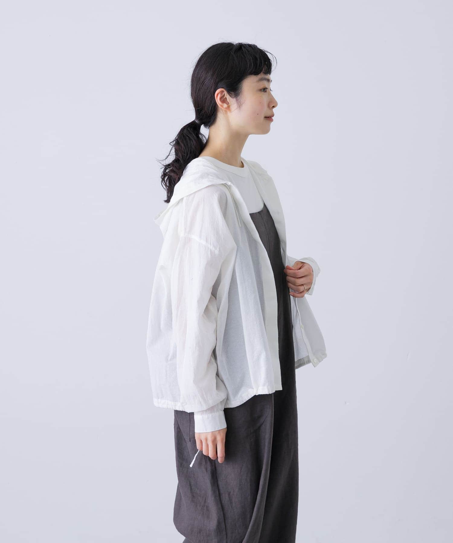 コットンシルクシアーフーディシャツ