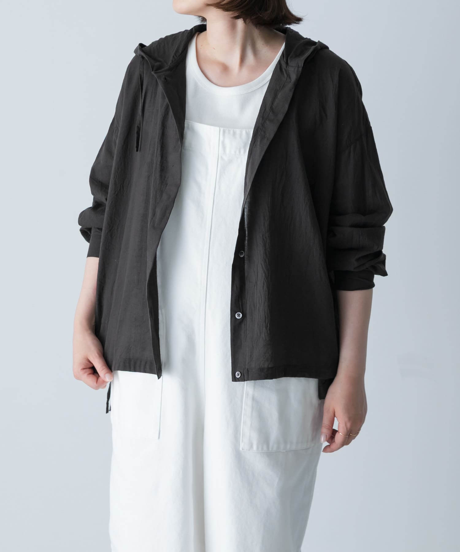 コットンシルクシアーフーディシャツ