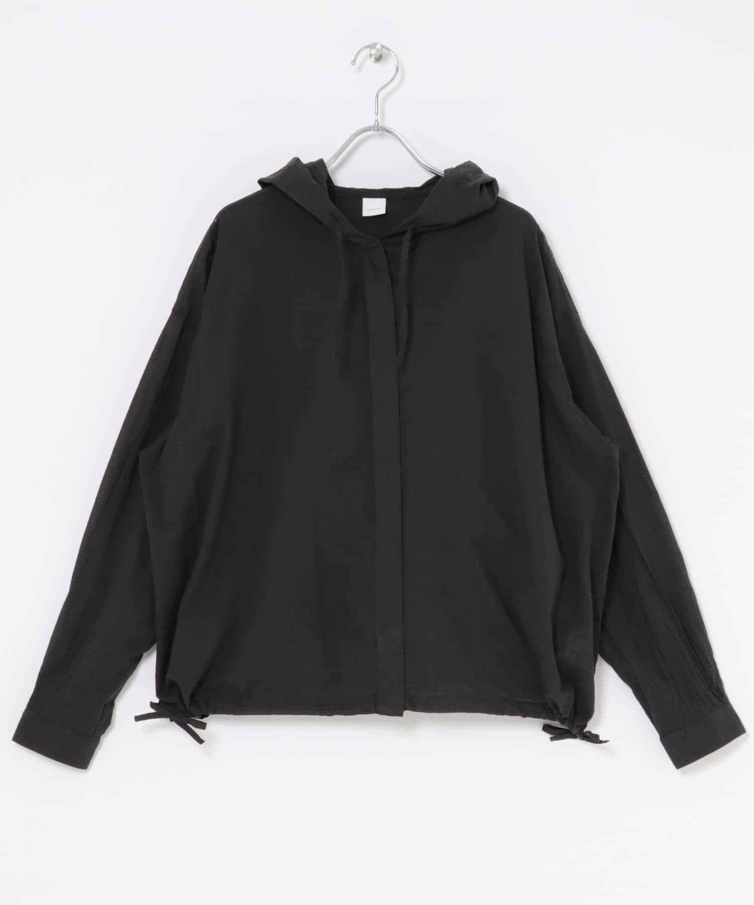 コットンシルクシアーフーディシャツ BLACK FREE