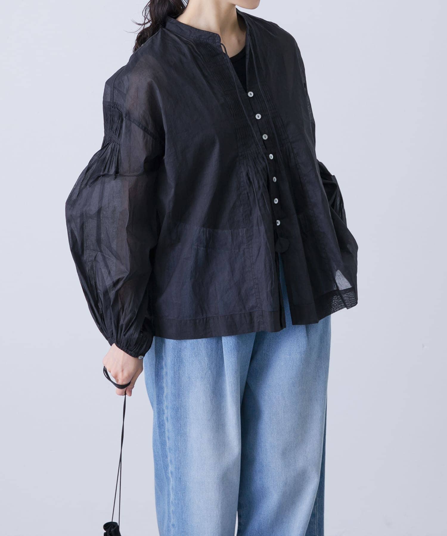 コットンオーガンジーブラウス BLACK FREE