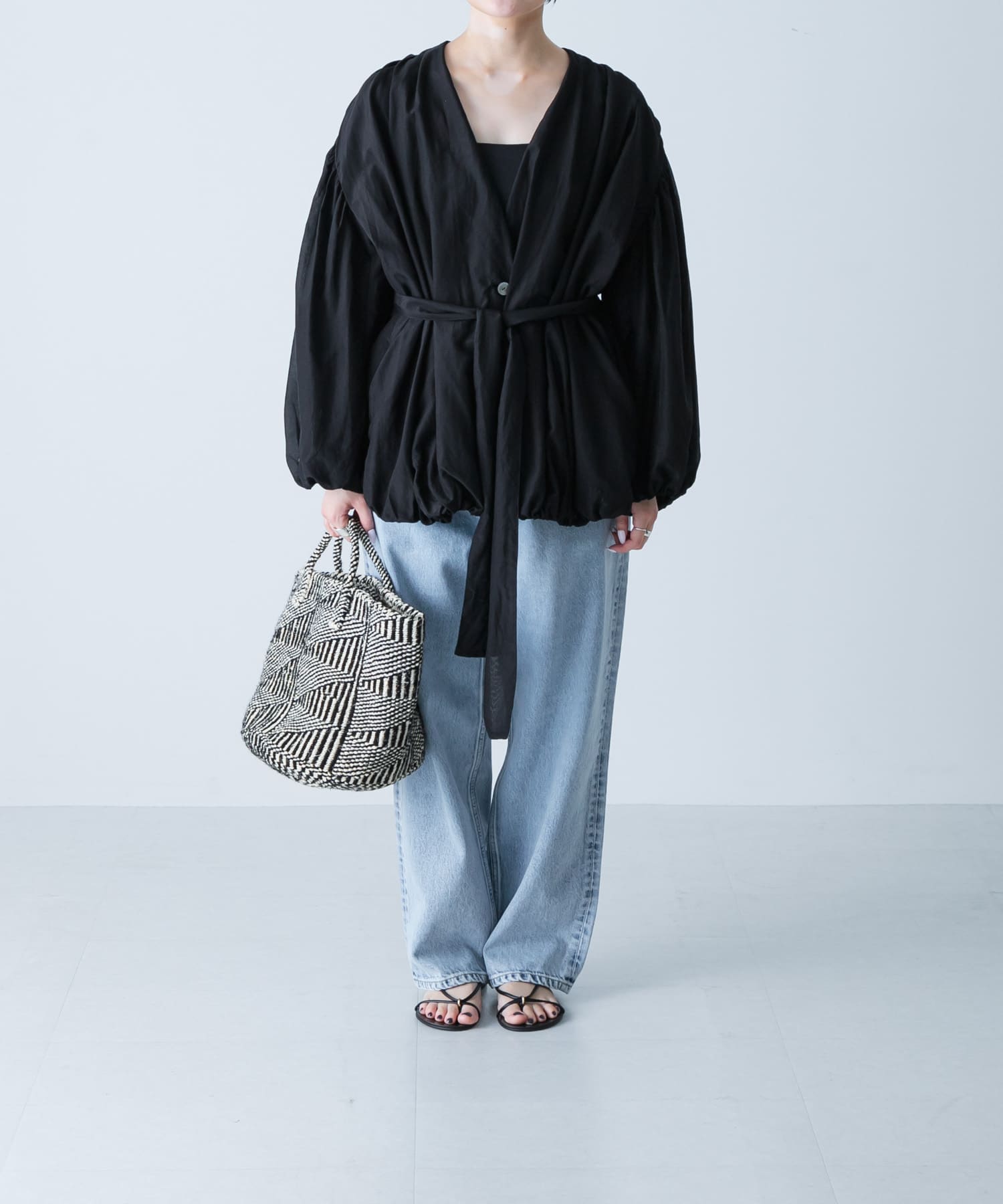 enrica　COTTON SILK JACKET BLACK FREE
