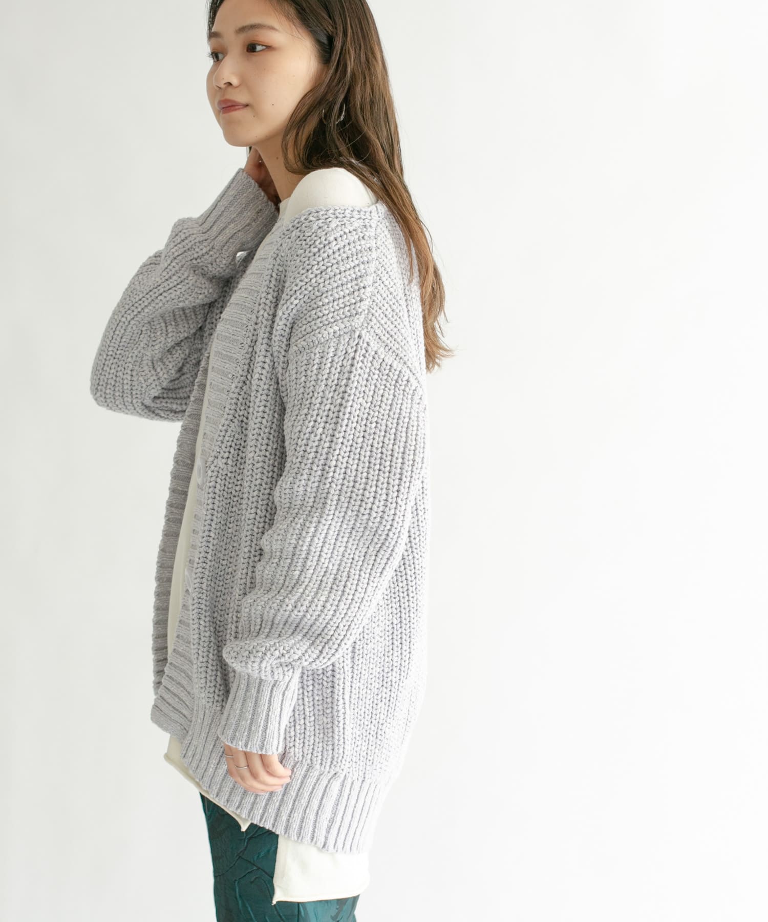 ショルダースリットBIGカーディガン L.BLUE one