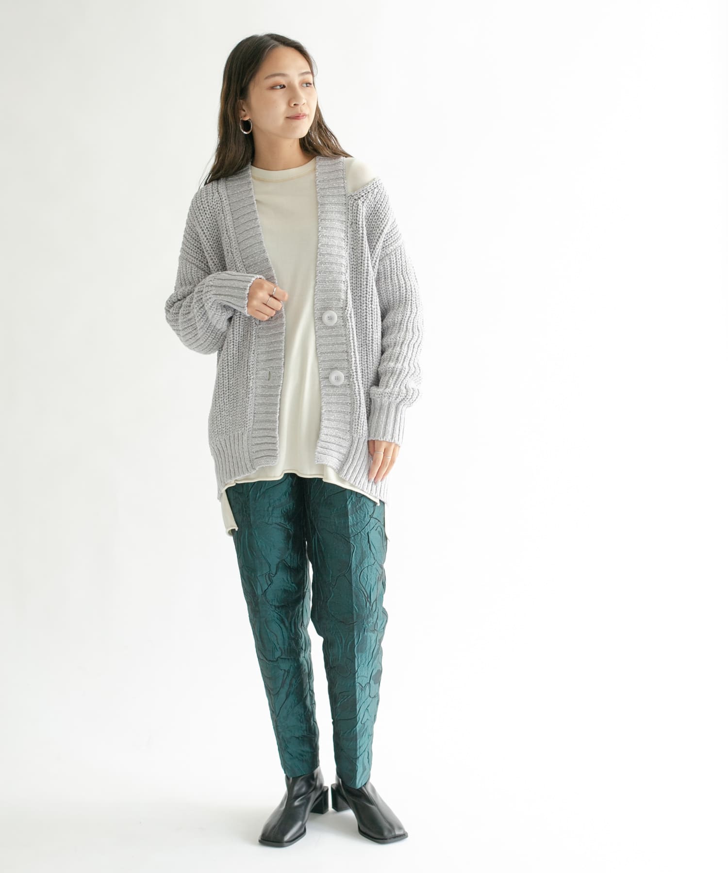 ショルダースリットBIGカーディガン L.BLUE one