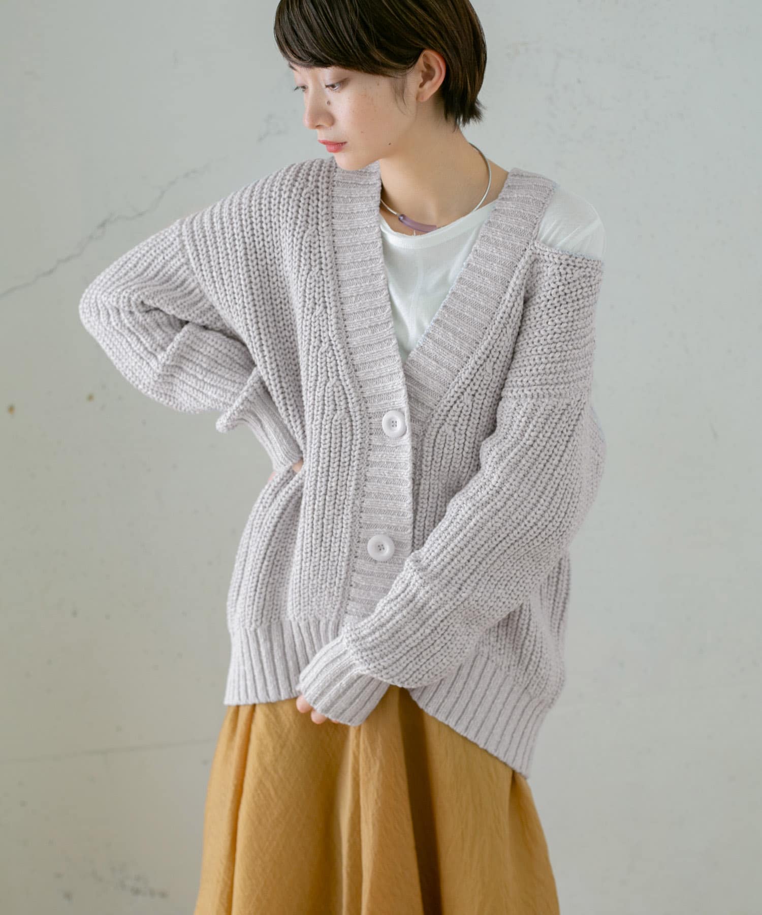 ショルダースリットBIGカーディガン L.BLUE one