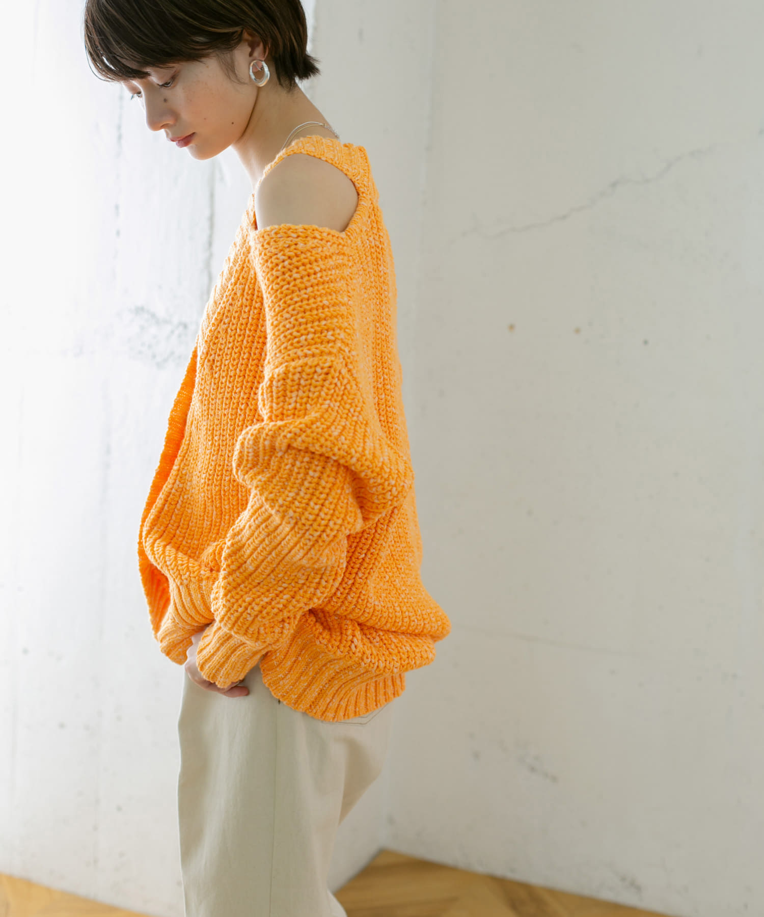 ショルダースリットBIGカーディガン ORANGE one