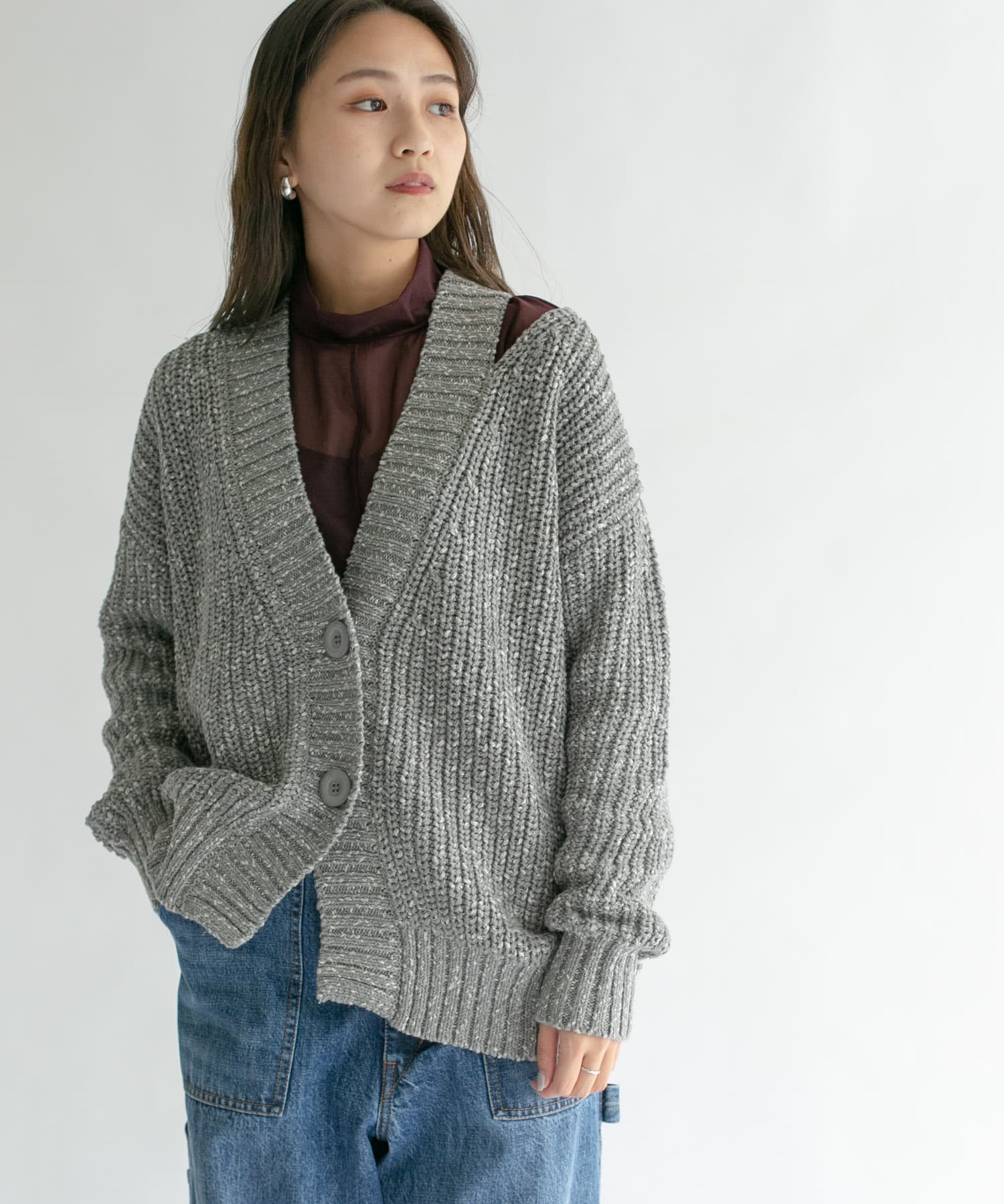 ショルダースリットBIGカーディガン GRAY one