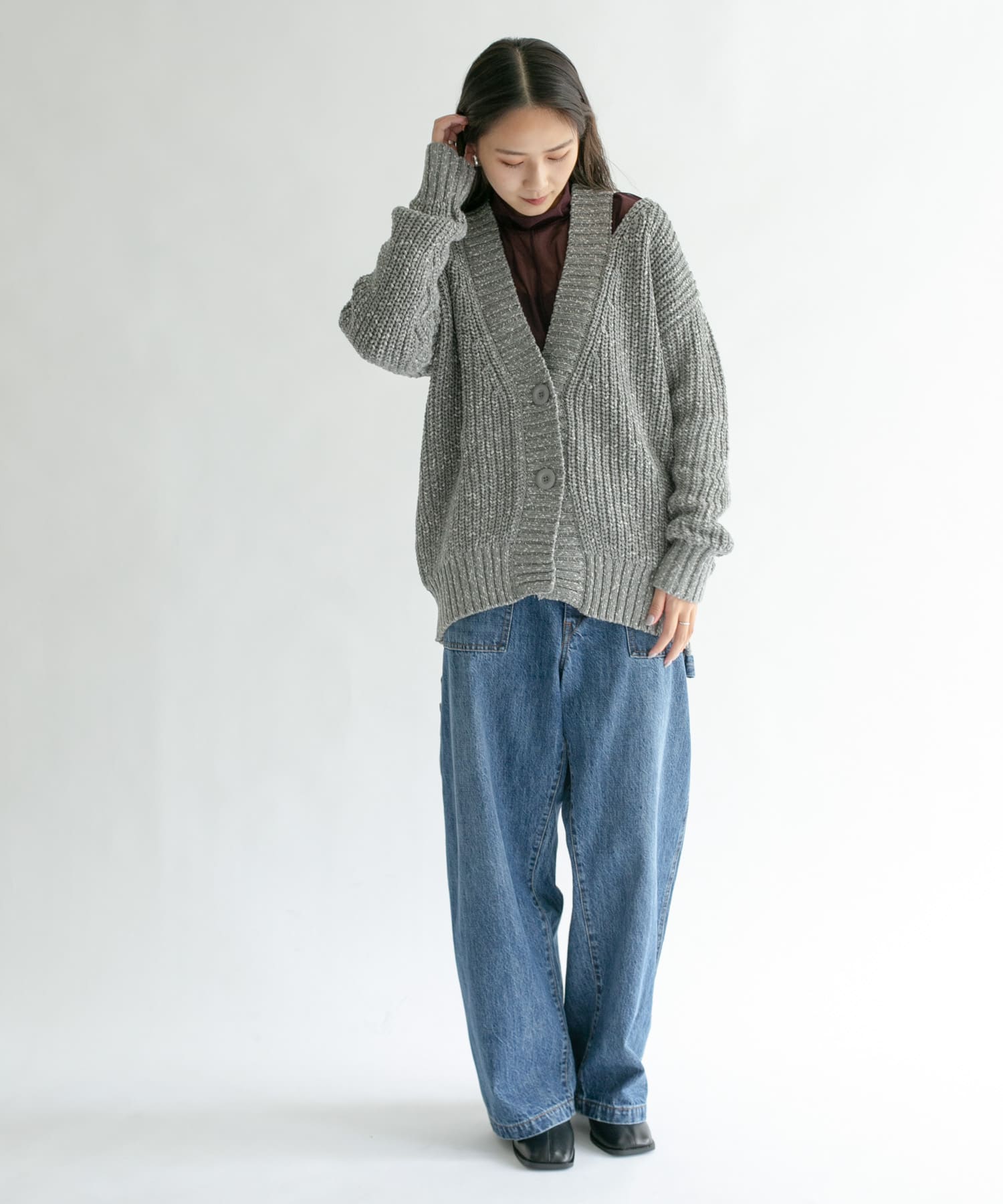 ショルダースリットBIGカーディガン GRAY one