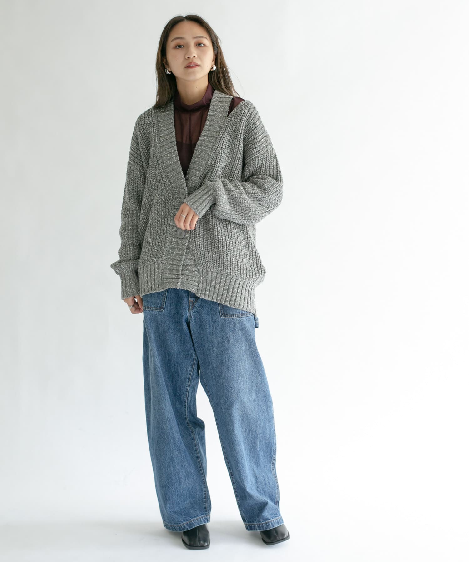 ショルダースリットBIGカーディガン GRAY one