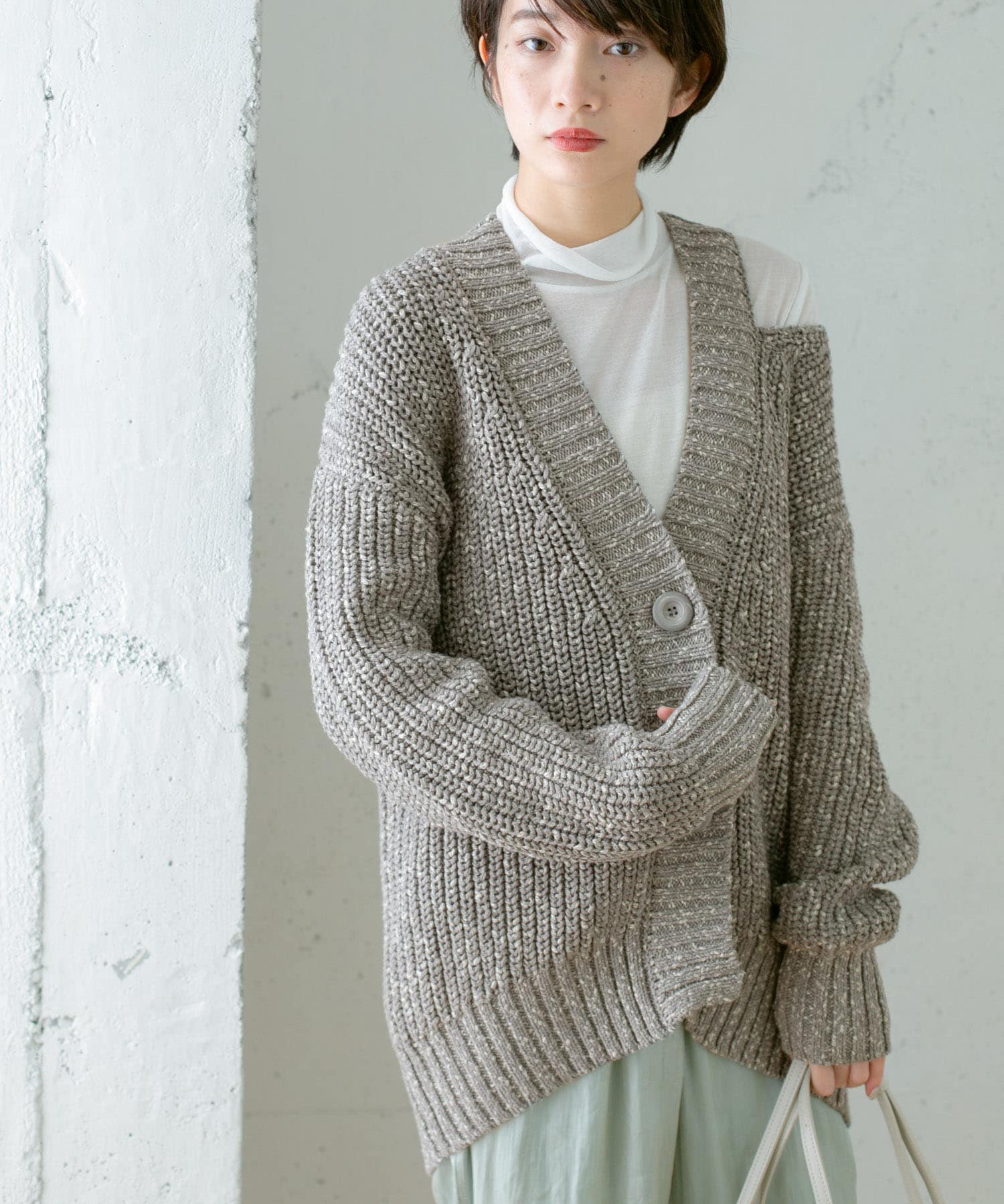 ショルダースリットBIGカーディガン GRAY one