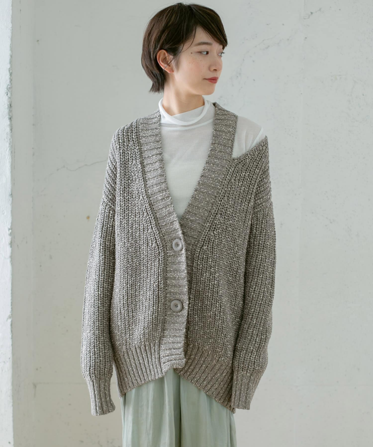 ショルダースリットBIGカーディガン GRAY one