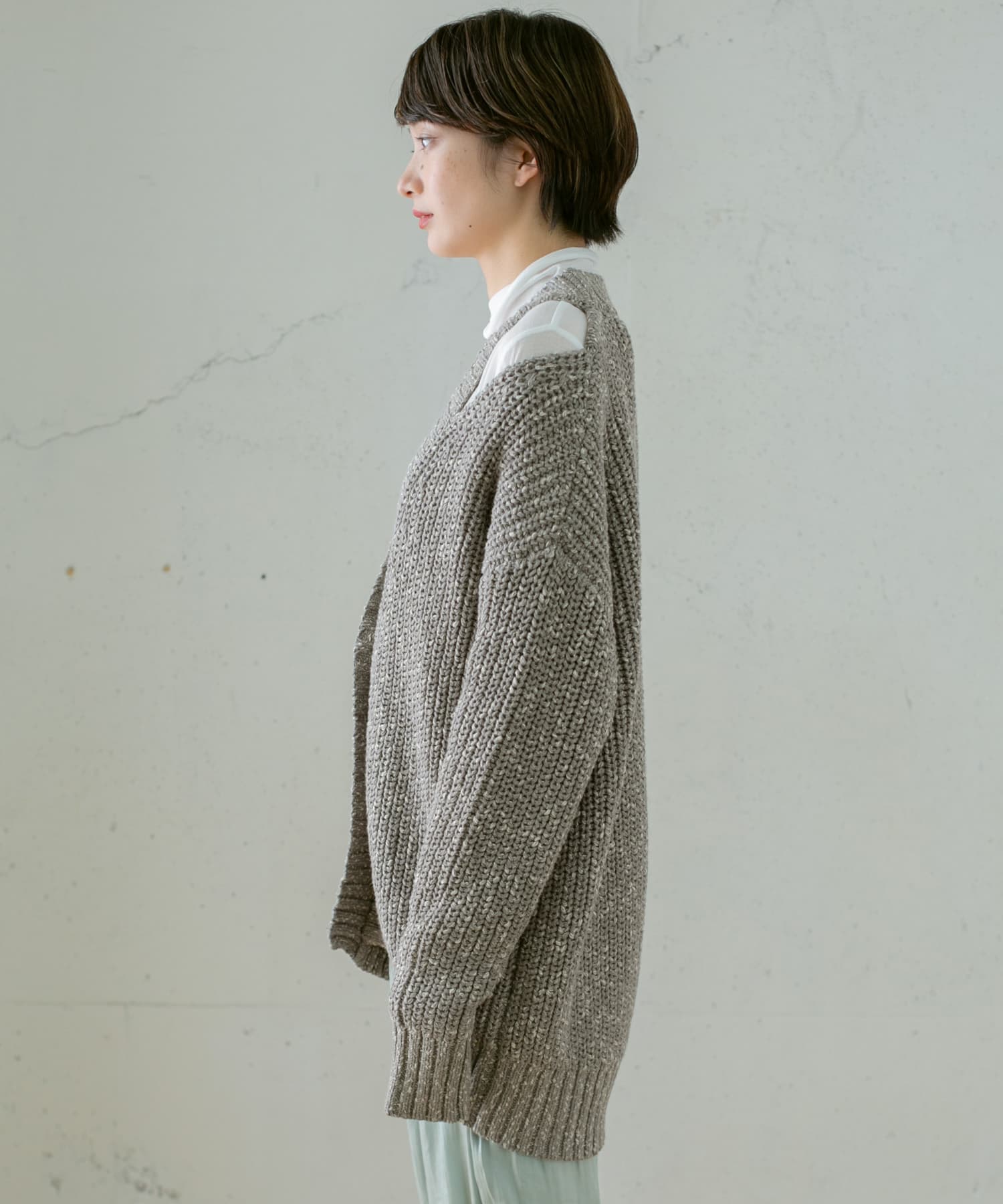 ショルダースリットBIGカーディガン GRAY one