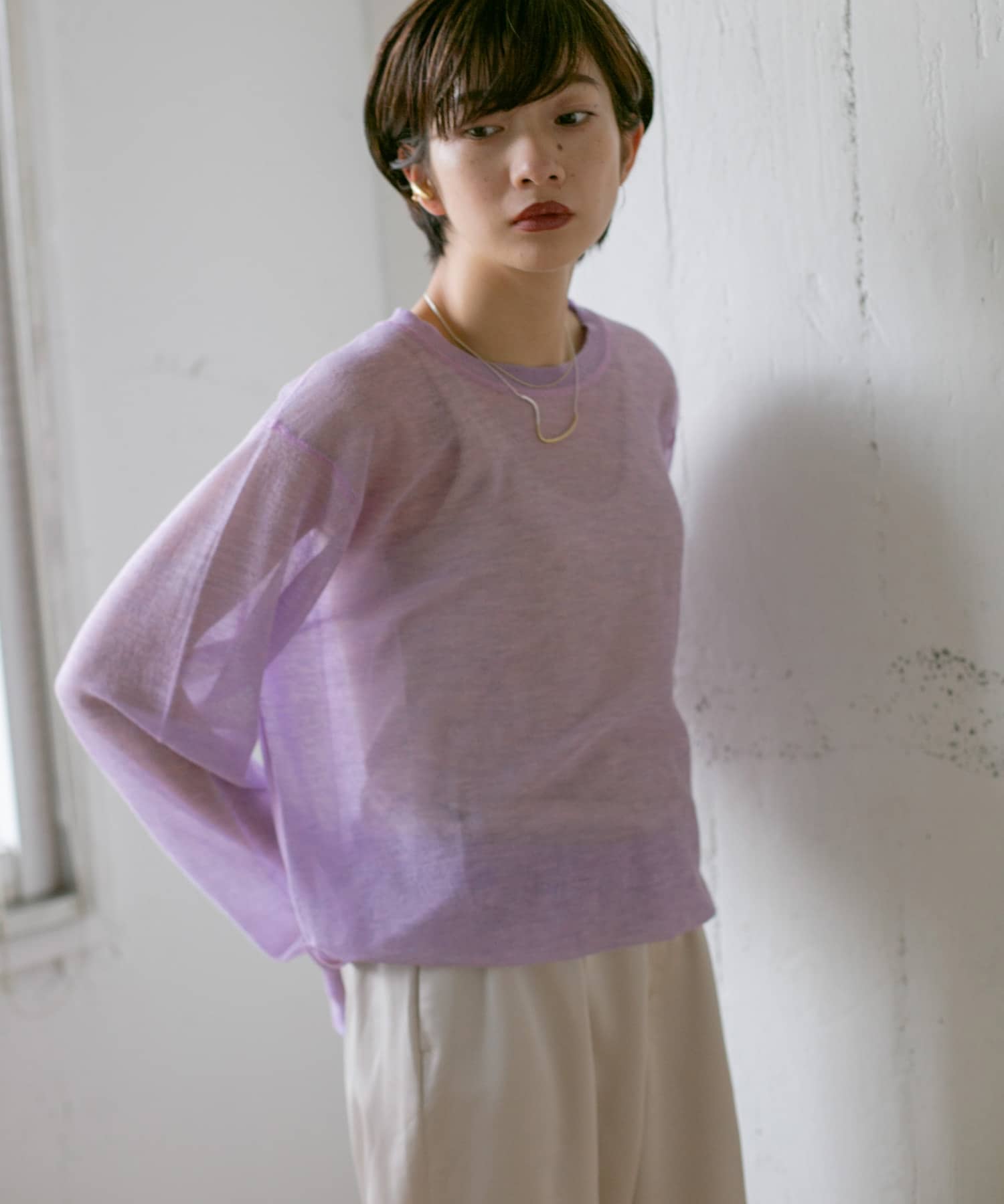 クルーネックシアーニット∴ LAVENDER one