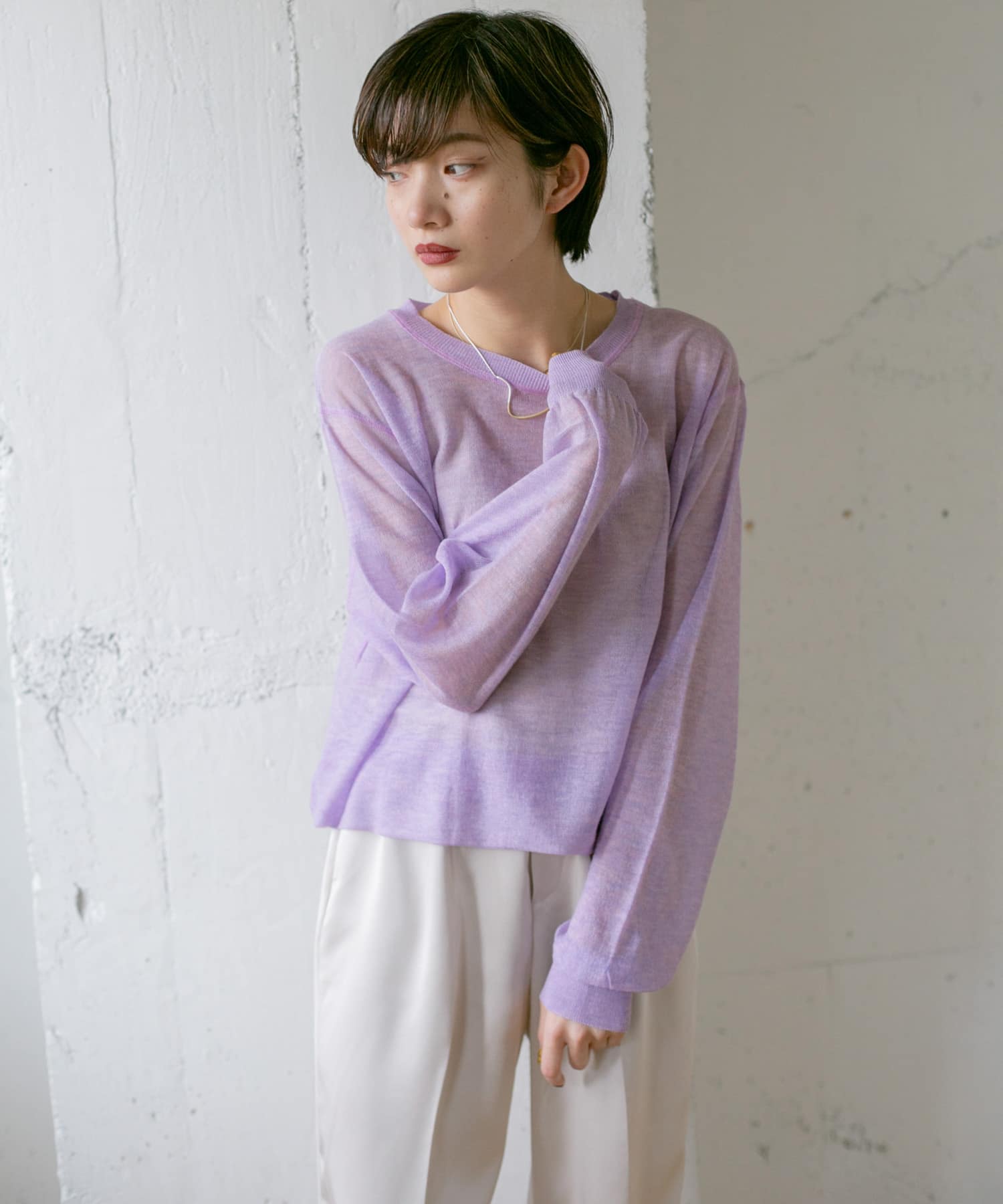 クルーネックシアーニット∴ LAVENDER one