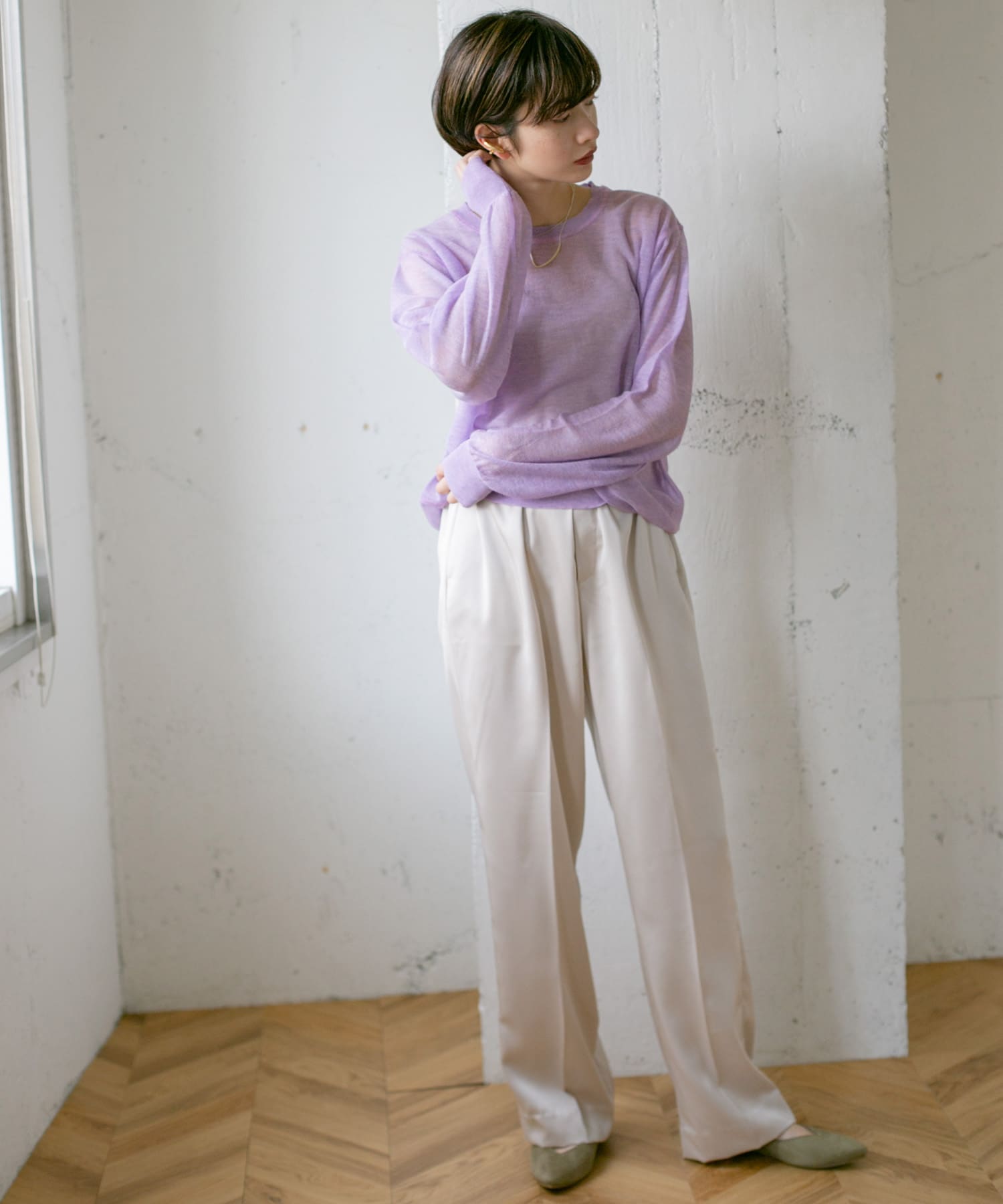 クルーネックシアーニット∴ LAVENDER one