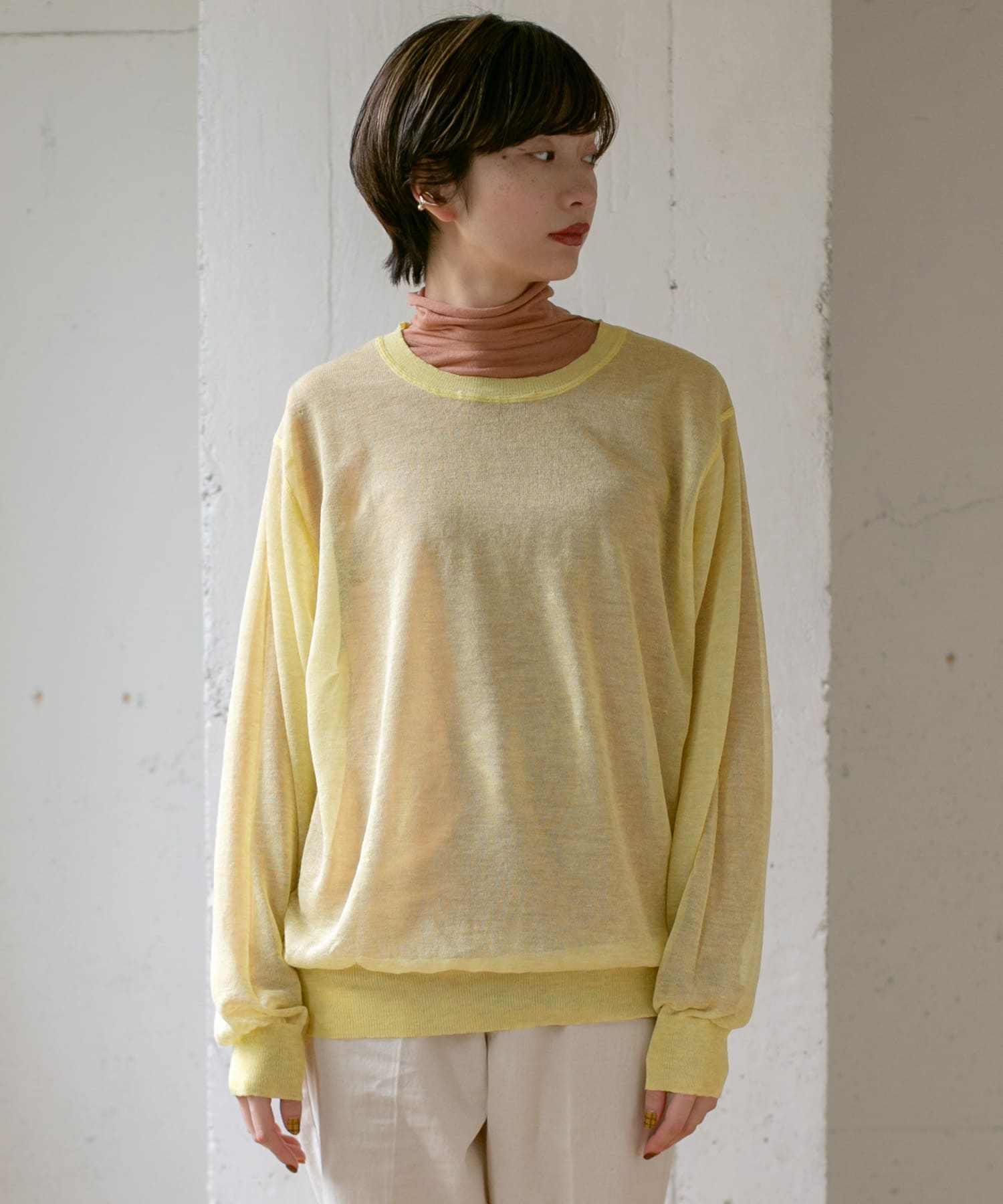 クルーネックシアーニット∴ YELLOW one